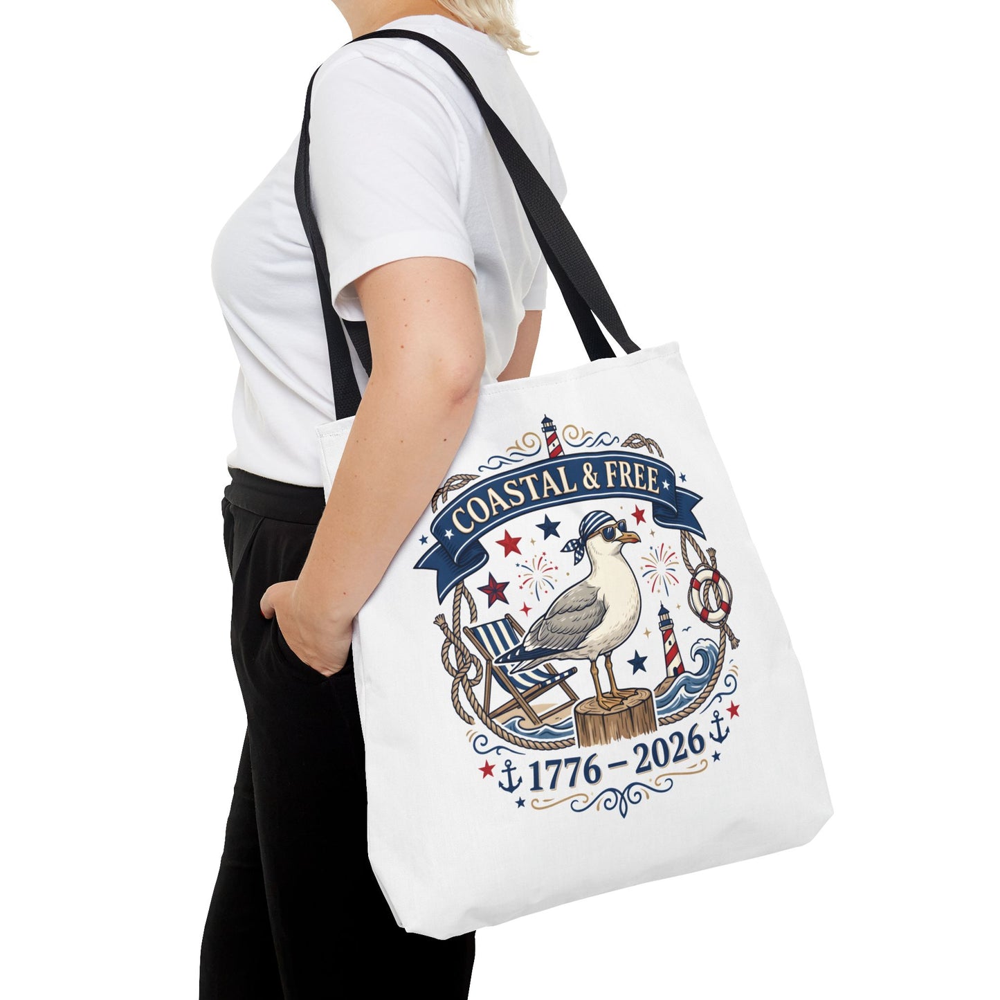 Coastal & Free Seagull Tote Bag — Patriotic 4th of July Beach Tote