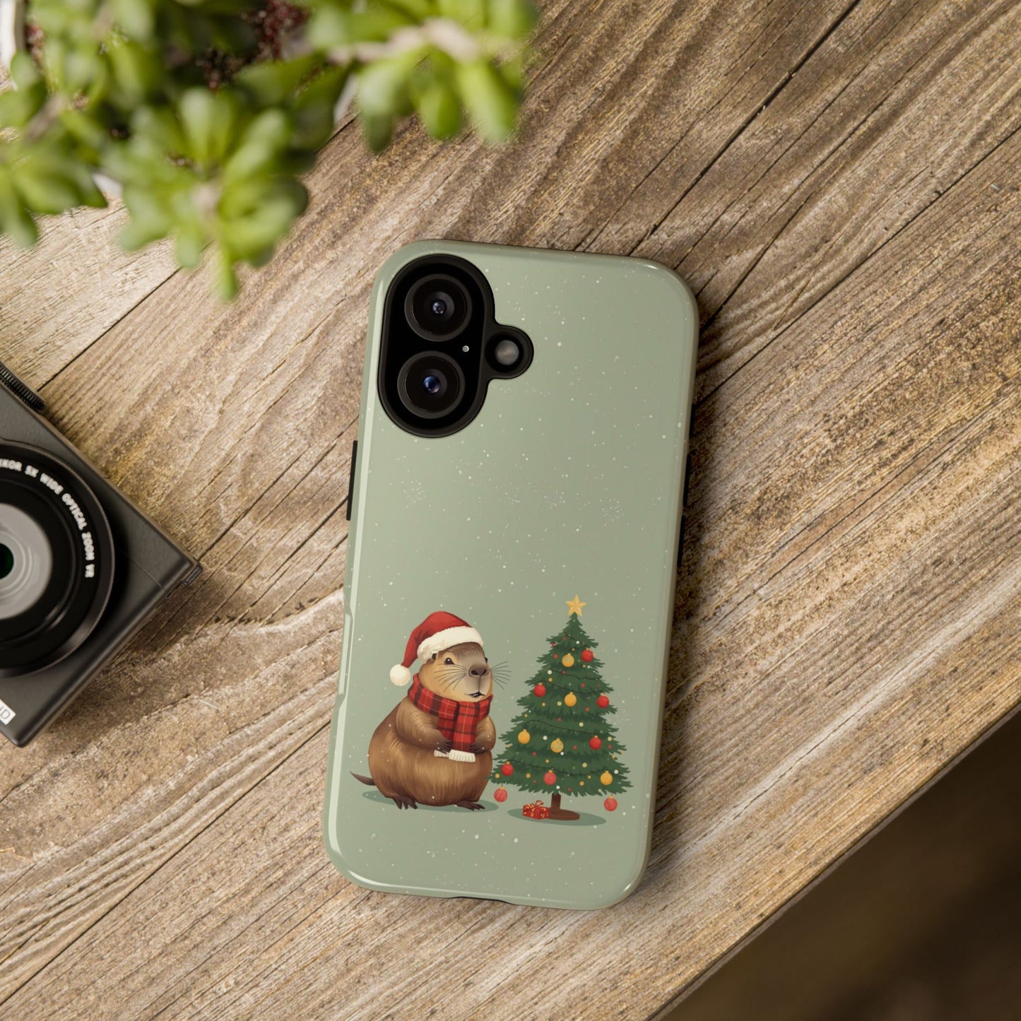 Christmas Phone Case with Capybara Design, Dual Layer Protective Case for Iphone 17, 16, 15, 14, 13 & Samsung