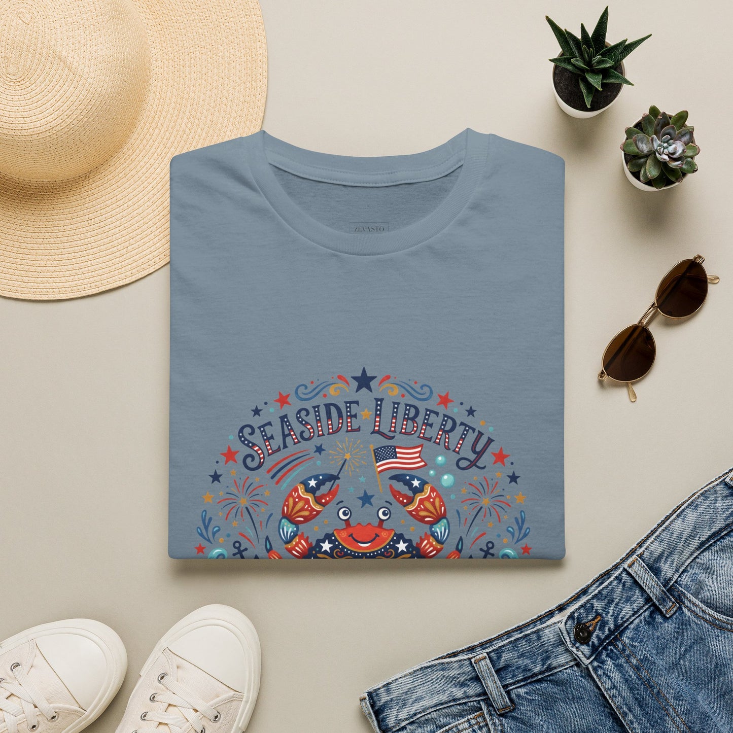 Seaside Liberty Crab T-Shirt — 4th of July Patriotic Summer Beach Tee