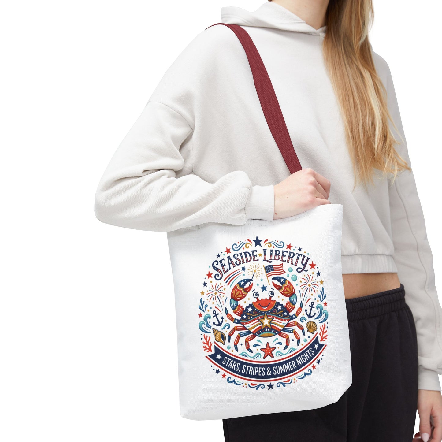 Seaside Liberty Tote Bag — 4th of July, Patriotic Bag "Stars, Stripes & Summer Nights"
