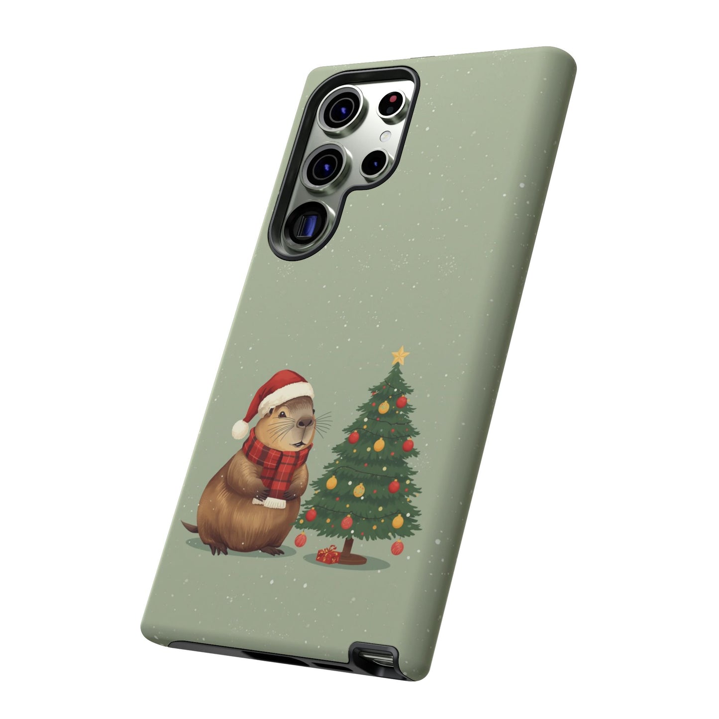 Christmas Phone Case with Capybara Design, Dual Layer Protective Case for Iphone 17, 16, 15, 14, 13 & Samsung