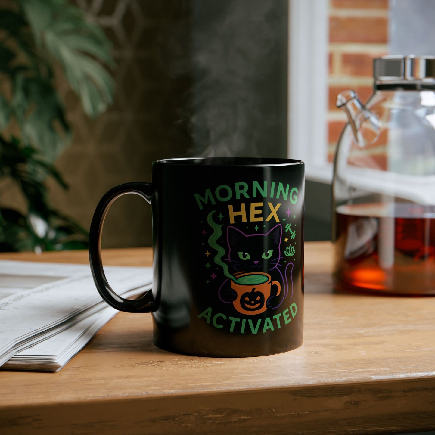 Cat-Themed Mug - Morning Hex Activated, Halloween Decor