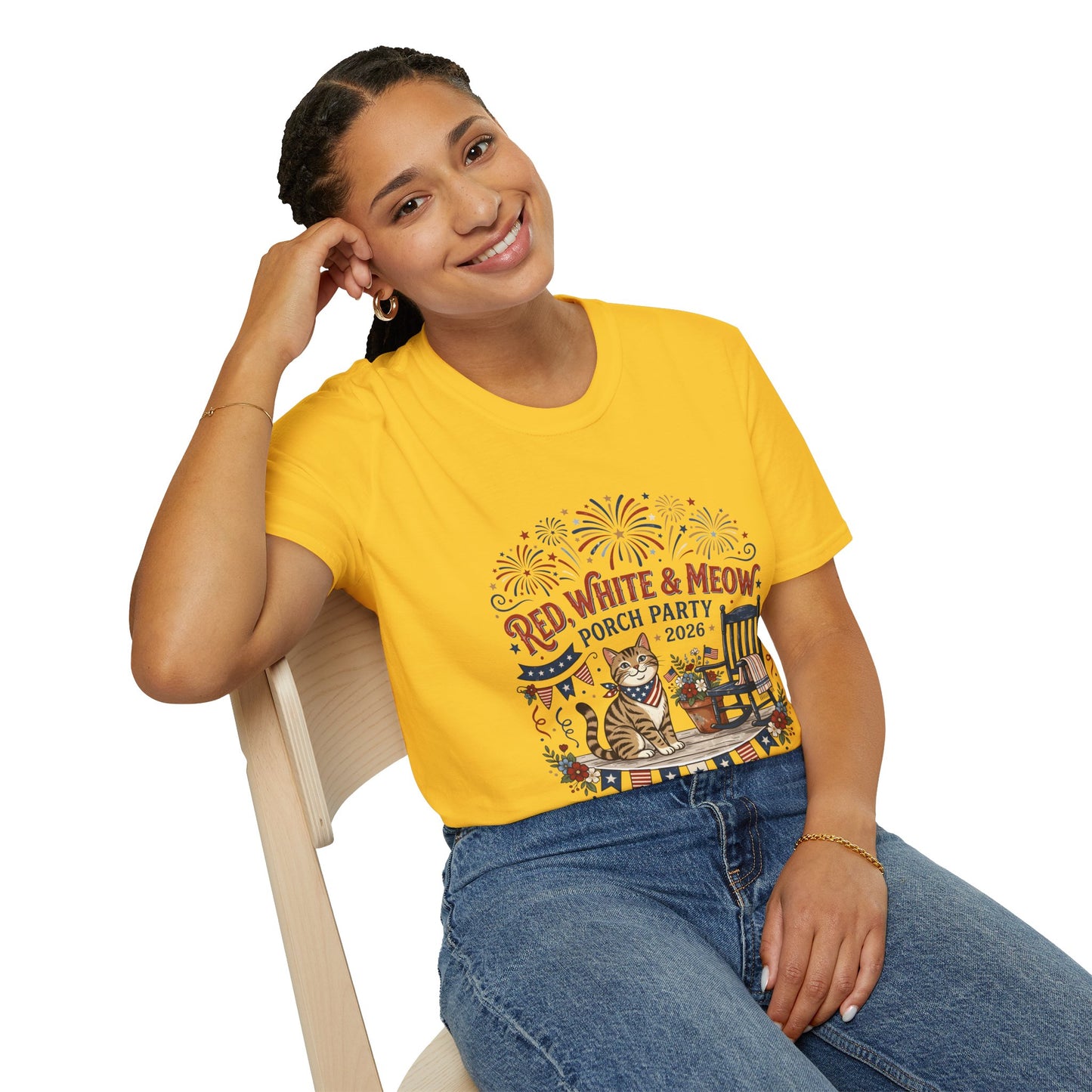 Red, White & Meow Porch Party T-Shirt — 2026 Patriotic Cat Tee, 4th of July Shirt, Independence Day Gift