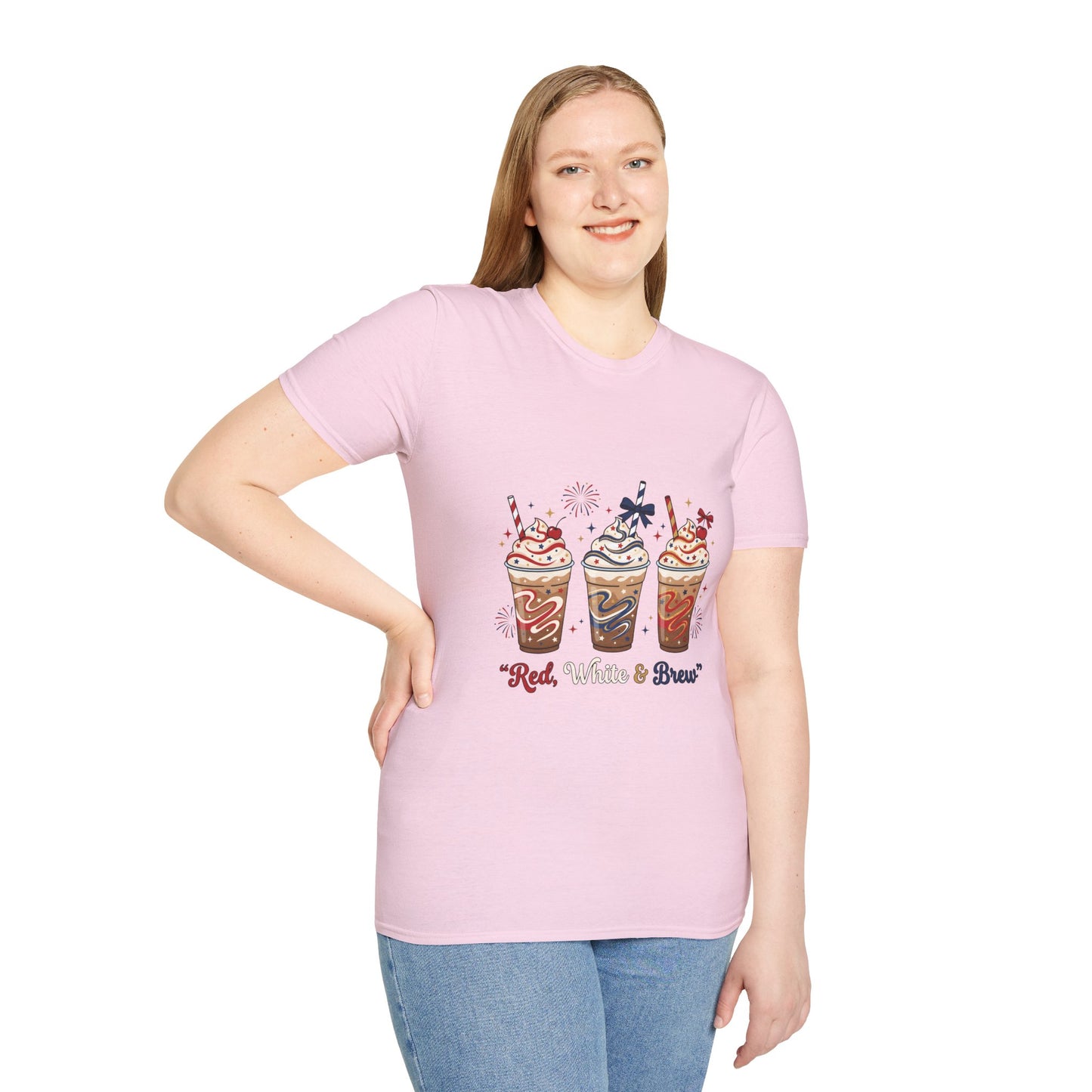 Patriotic Iced Coffee Tee — "Red, White & Brew" Graphic T‑Shirt