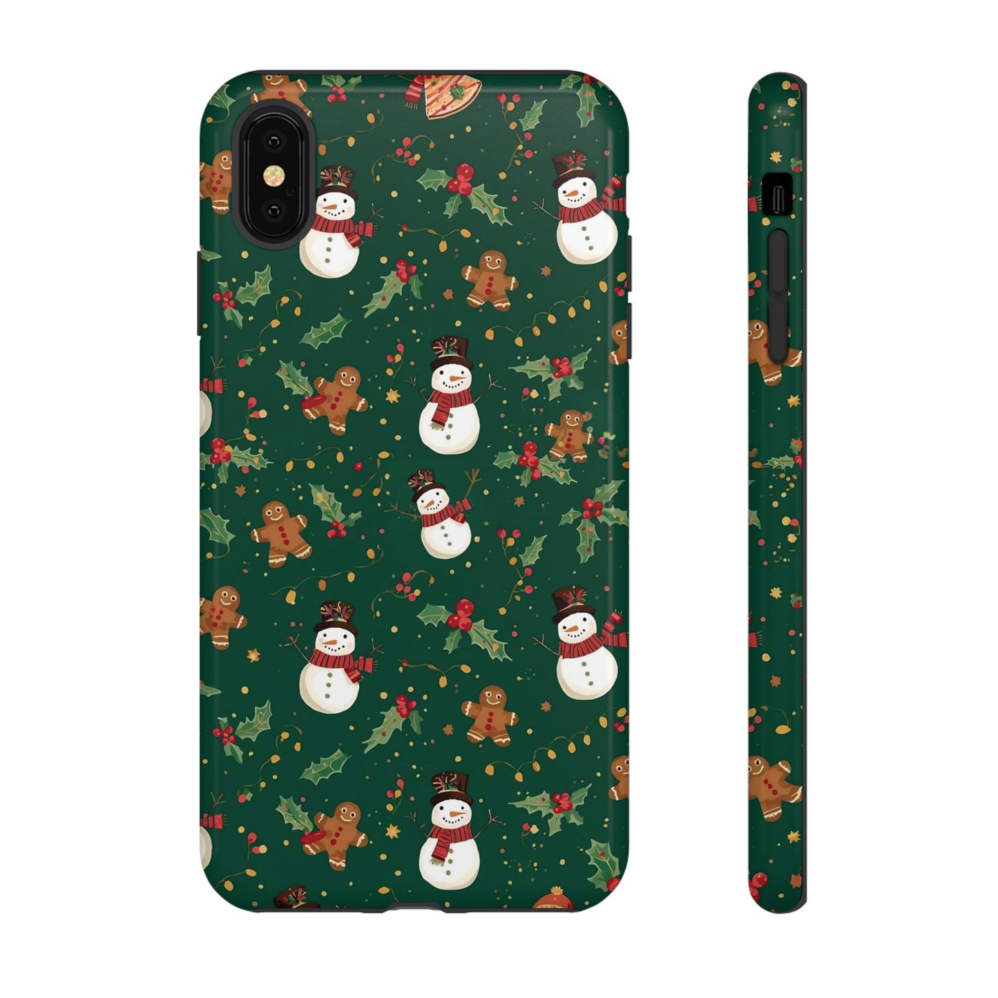 Christmas Phone Case with Snowmen and Gingerbread Design, Dual Layer Phone Case for Iphone 17, 16, 15, 14, 13, 12, 11 & Samsung