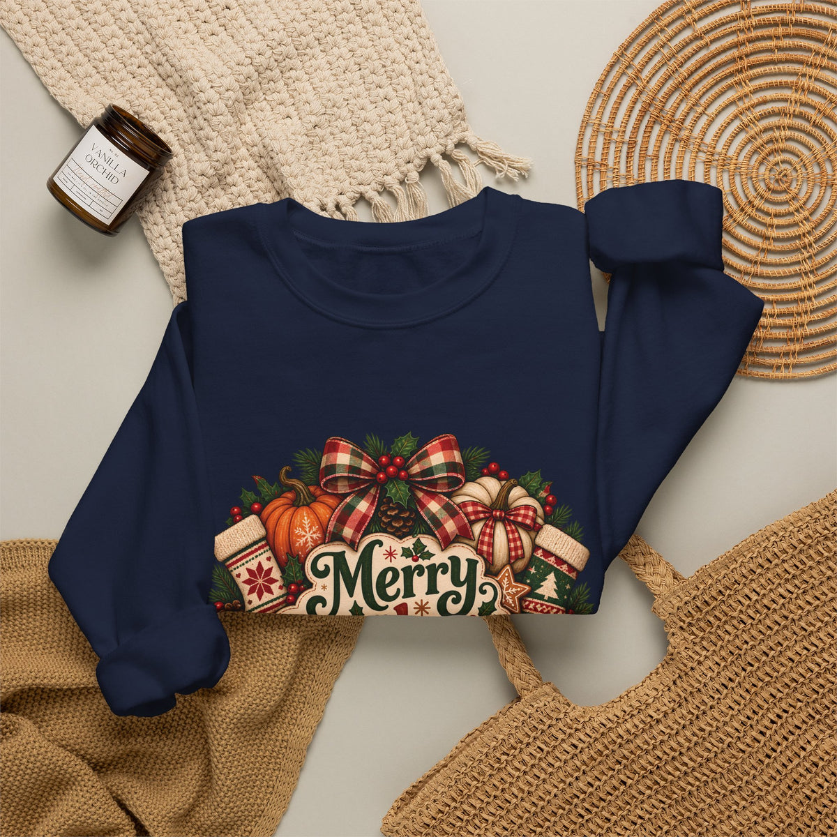 Merry Pumpkinmas Sweatshirt — Holiday Pumpkin Wreath Crewneck