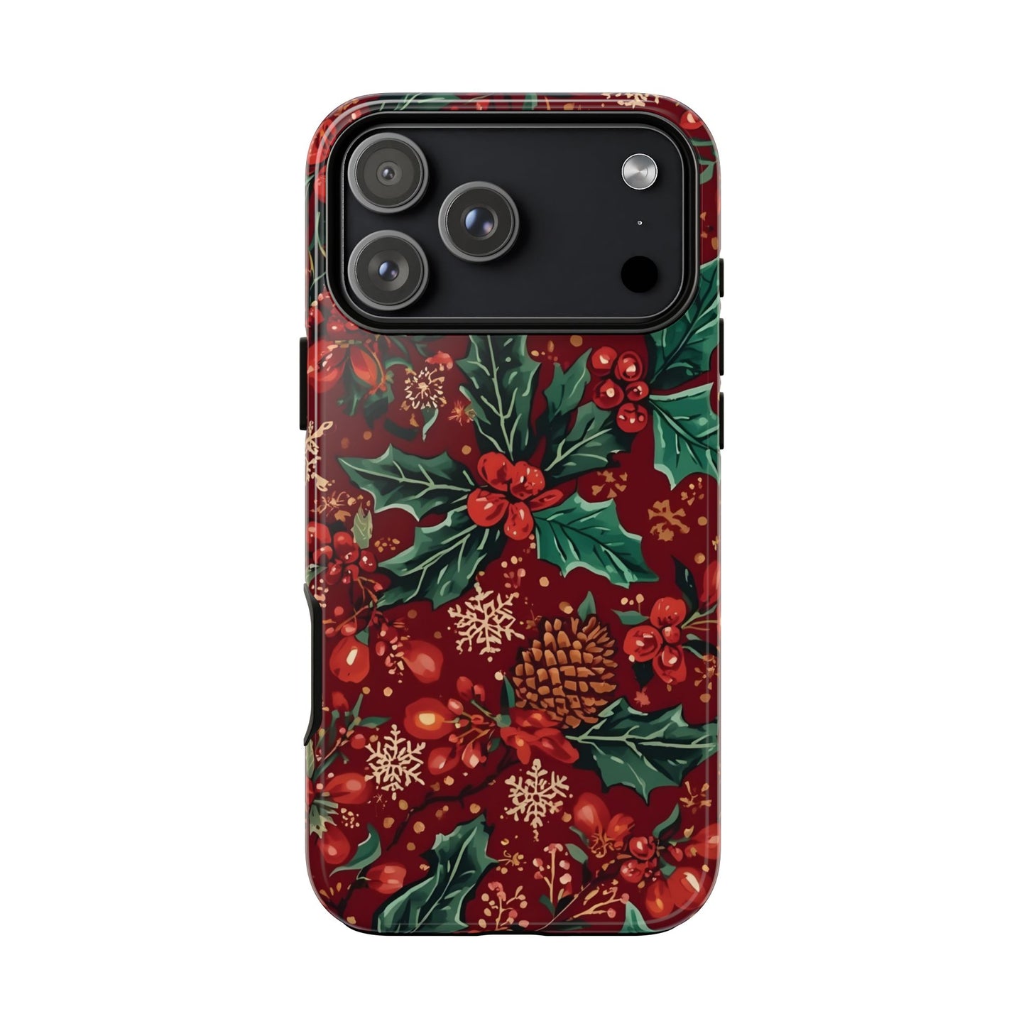 Christmas Floral Phone Case, Dual Layer Case for Iphone 17, 16, 15, 14, 13, 12, 11 & Samsung
