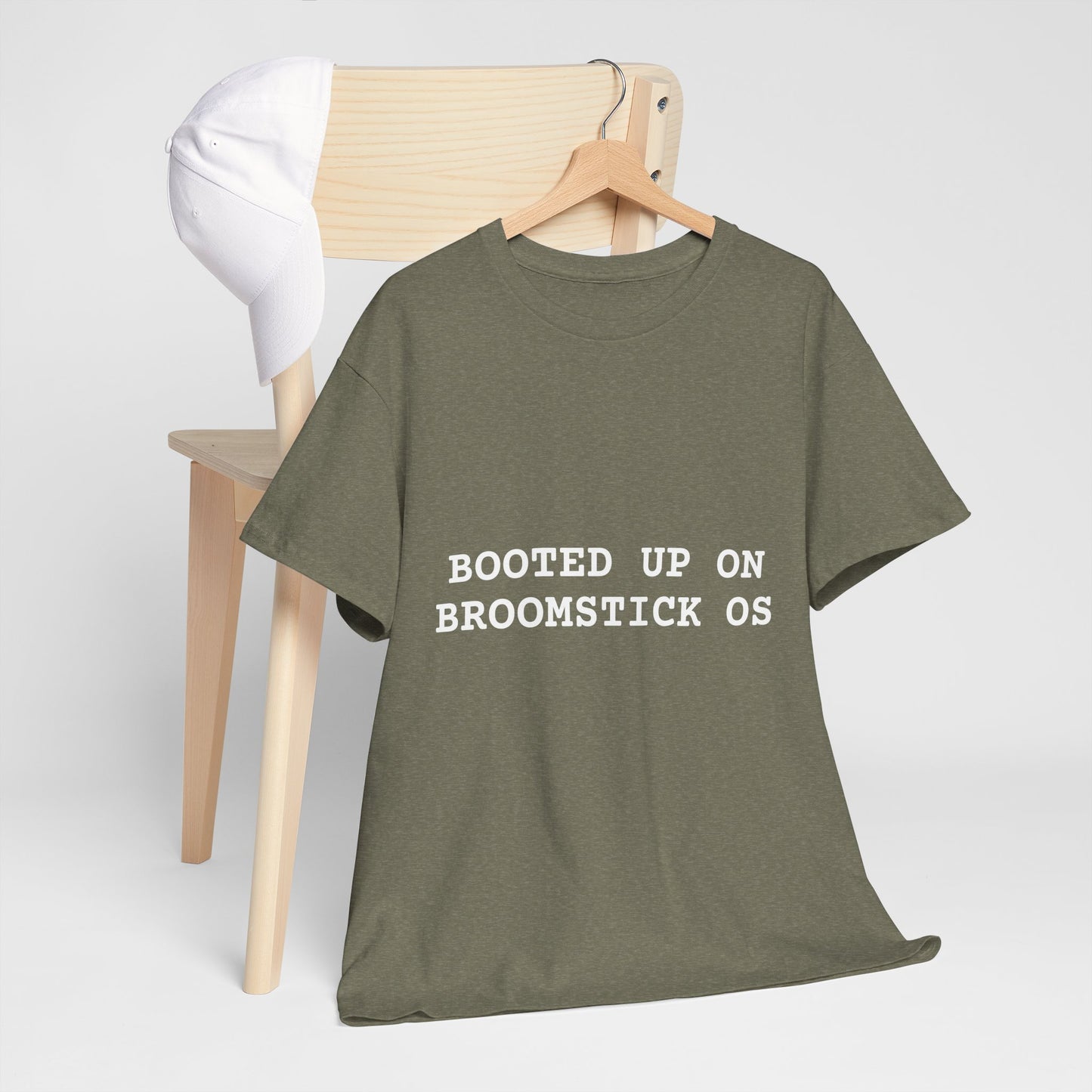 Broomstick OS Tee, Funny Graphic Tee for Tech Lovers, Unisex Cotton T-Shirt