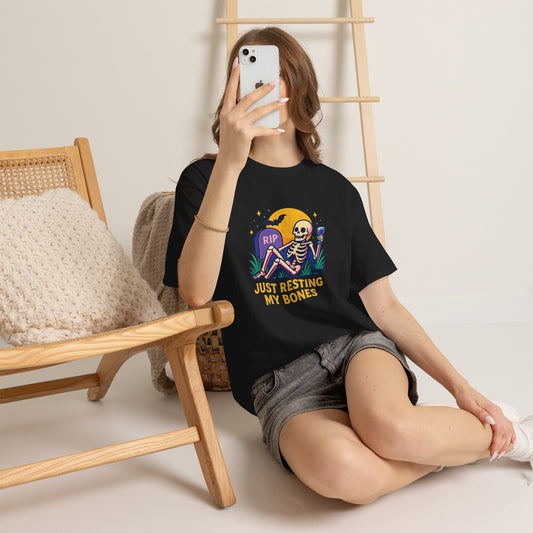 Skeleton Tee - Just Resting My Bones, Unisex Halloween Shirt