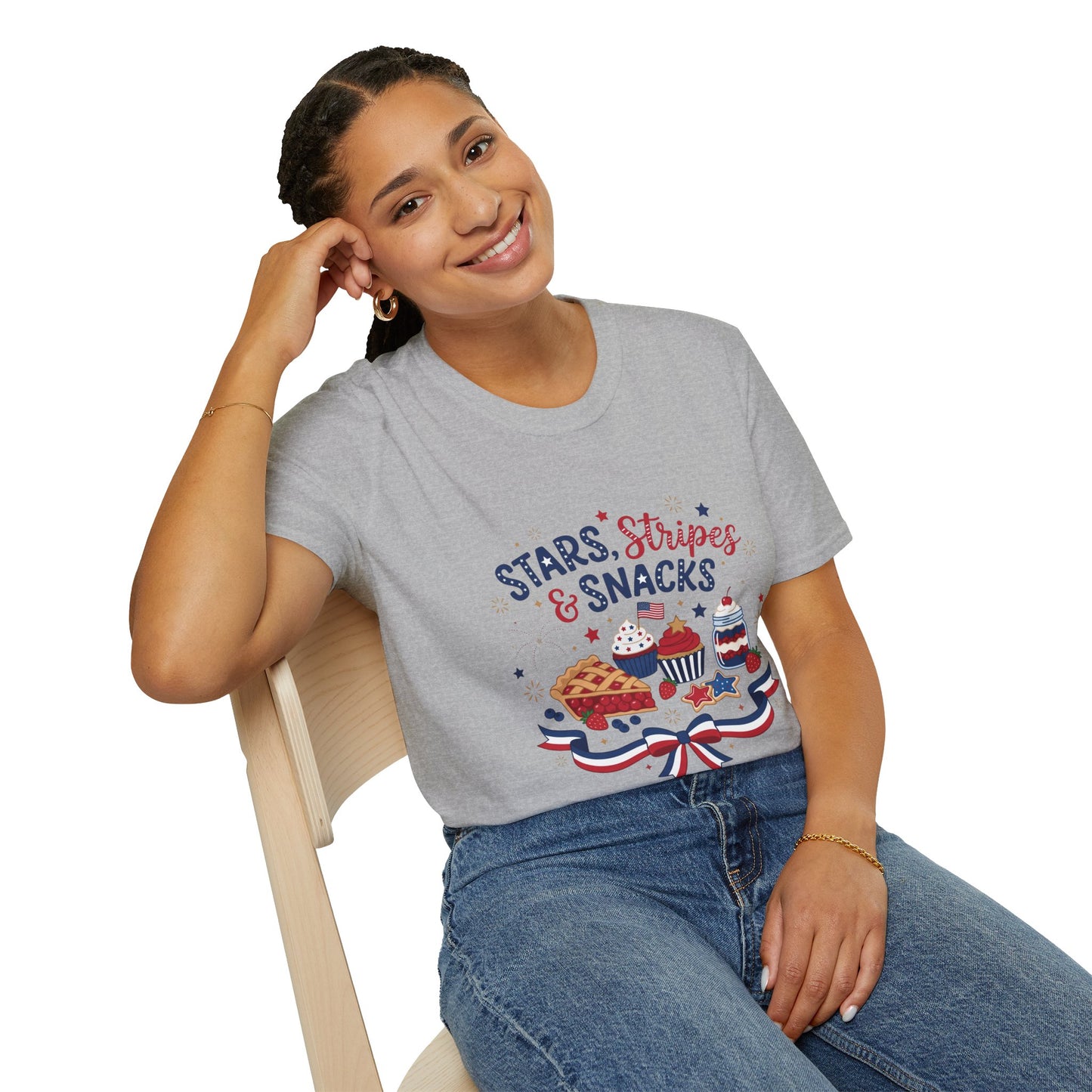 Stars, Stripes & Snacks T-Shirt — 4th of July Patriotic Dessert Tee