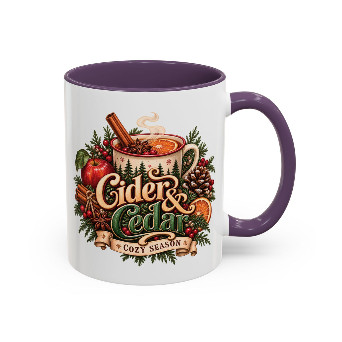 Cider & Cedar Accent Coffee Mug — Cozy Fall Hot Drink Gift (11 oz)
