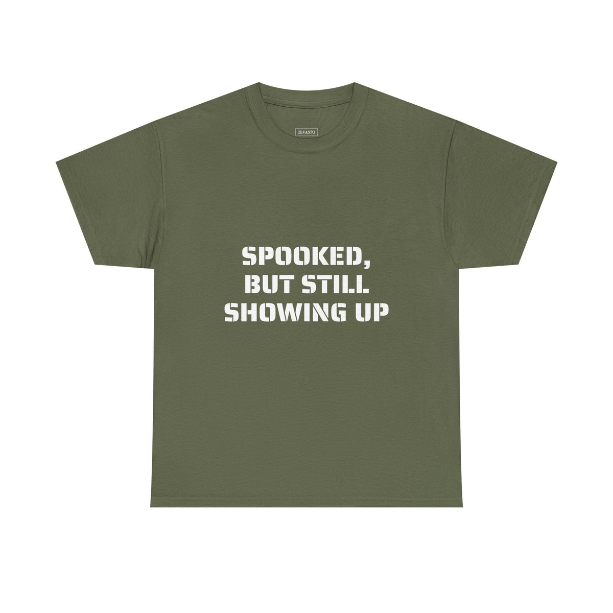Spooked, But Still Showing Up Unisex Heavy Cotton Tee | Halloween, Funny T-Shirt