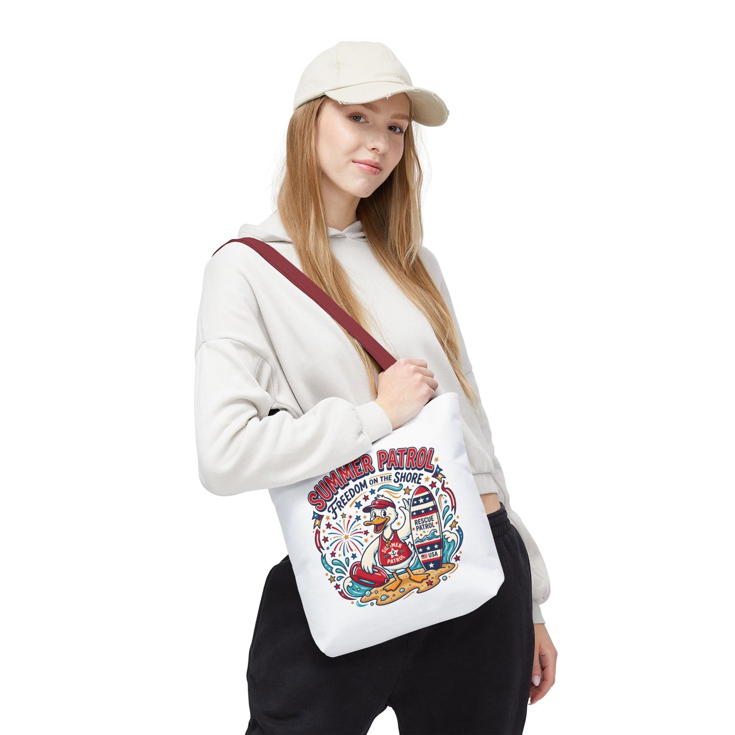 Summer Patrol Beach Tote Bag – 'Freedom on the Shore' Patriotic Design, 4th of July Gift