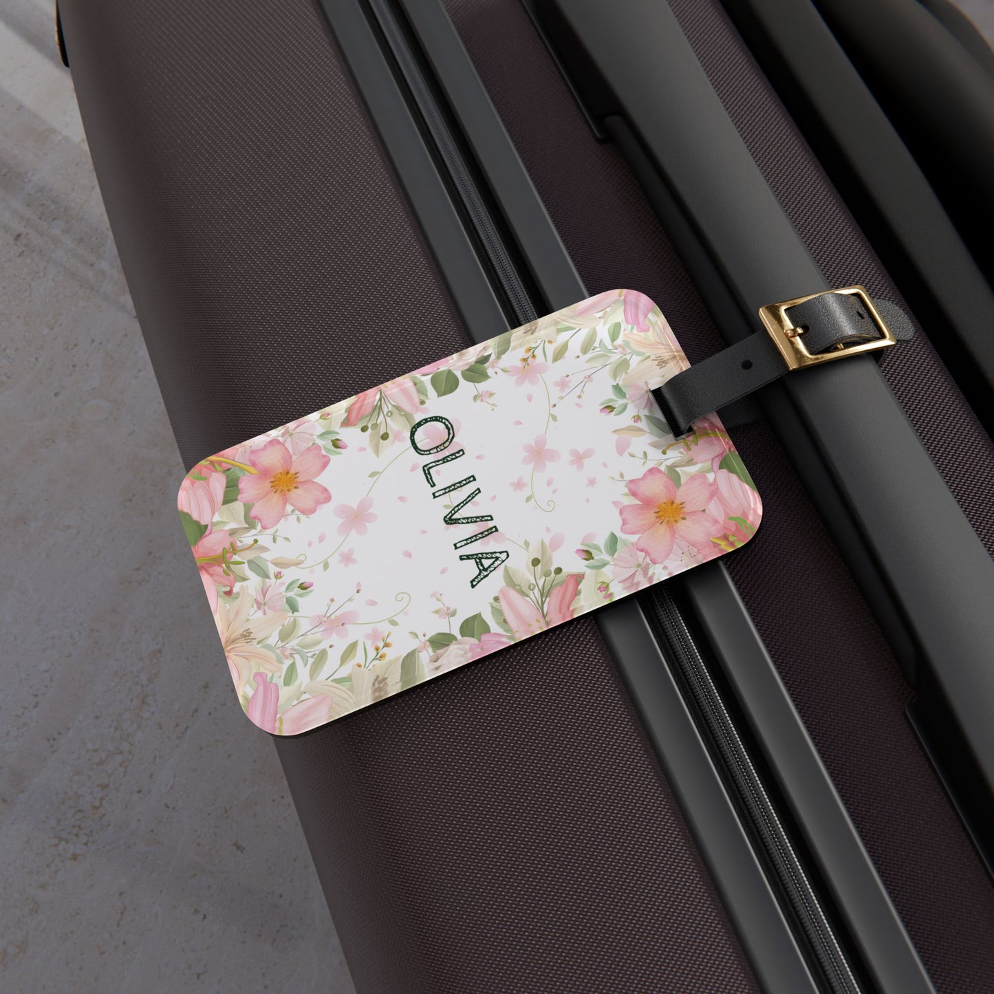 Floral Personalized Luggage Tag — Custom Name Travel ID, Personalized Travel Accessory