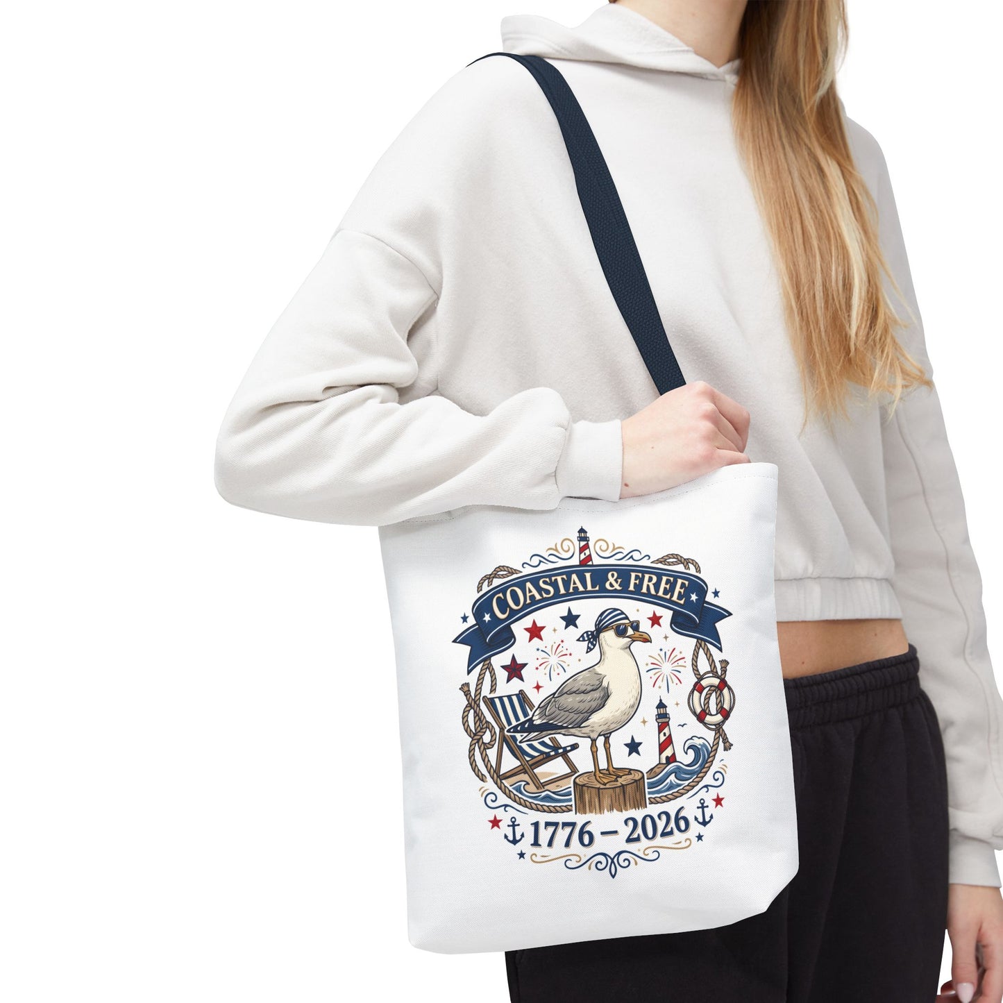 Coastal & Free Seagull Tote Bag — Patriotic 4th of July Beach Tote