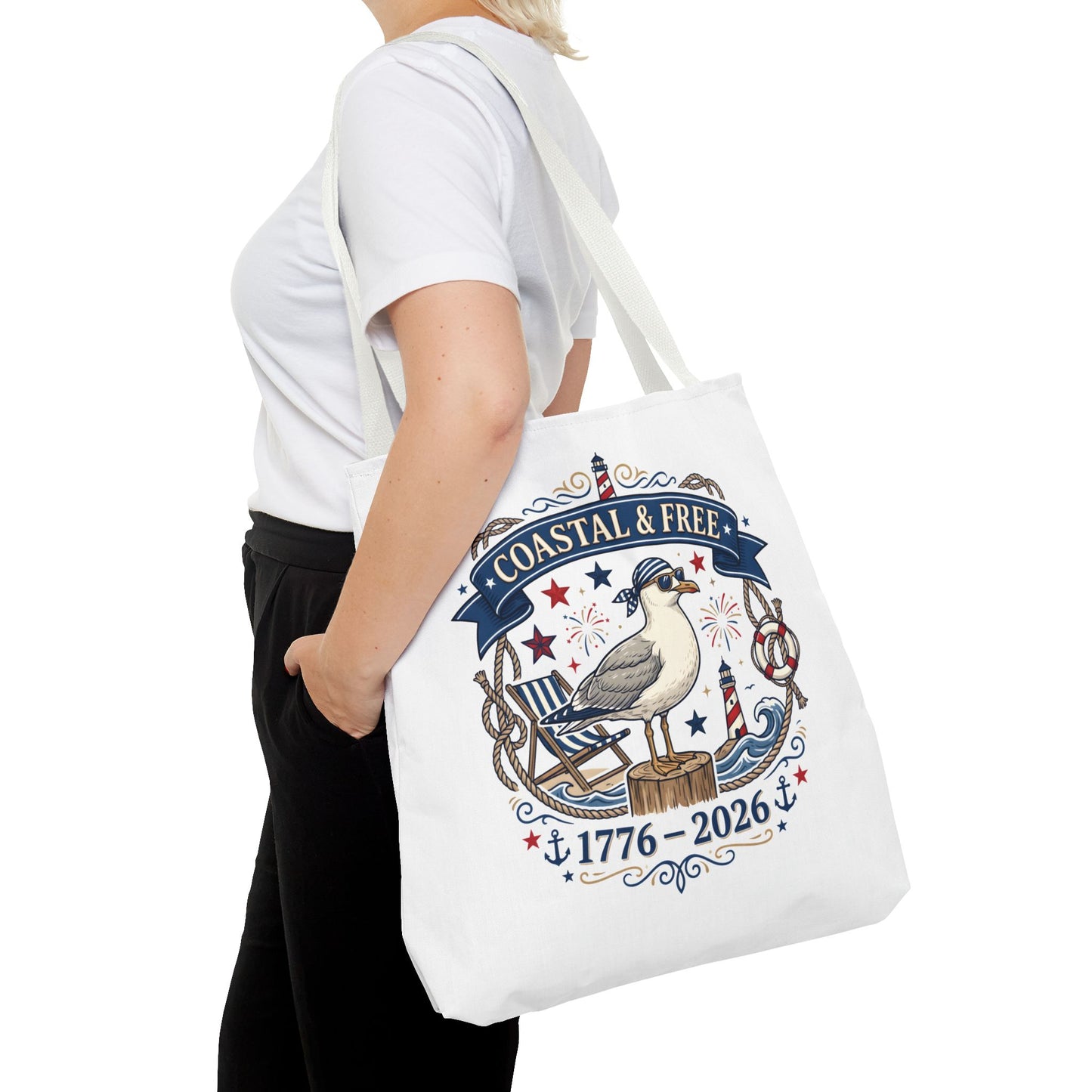 Coastal & Free Seagull Tote Bag — Patriotic 4th of July Beach Tote