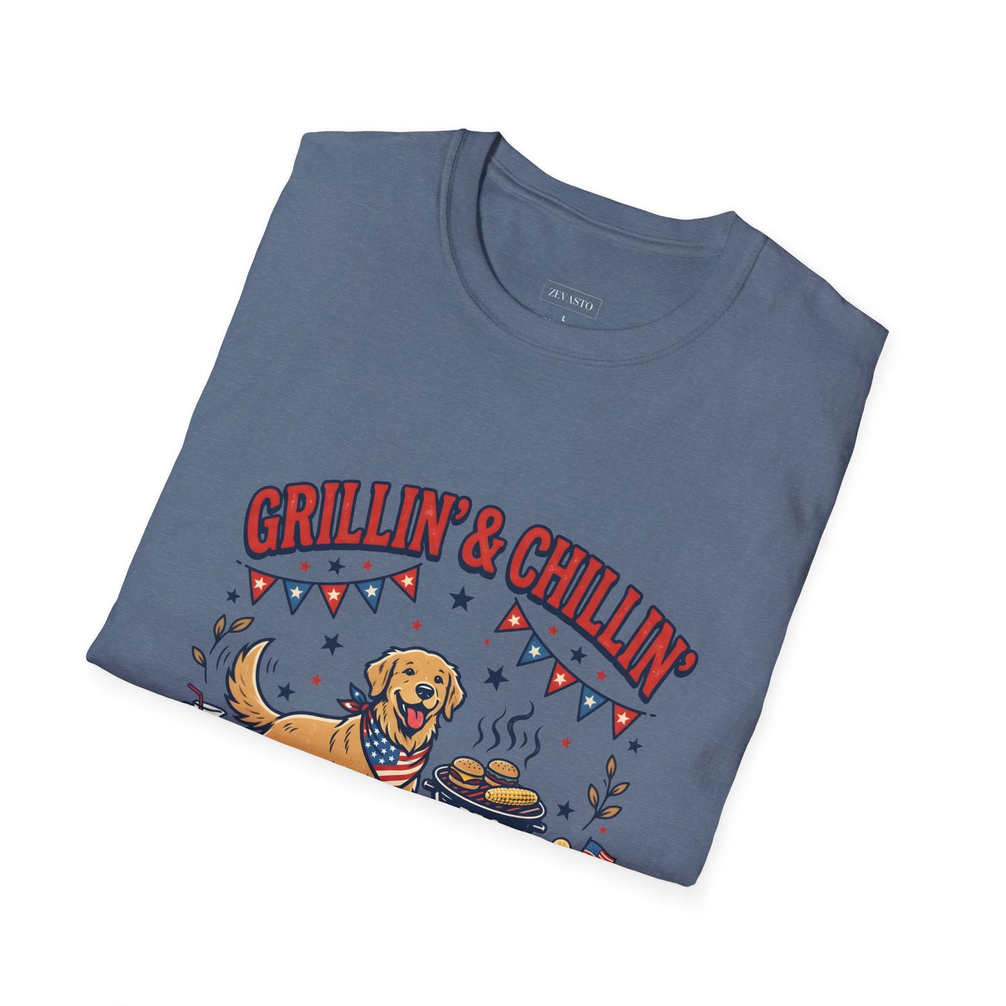 Grillin' & Chillin' BBQ Dog T-Shirt — 1776-2026 Patriotic Summer Tee, 4th of July Shirt, Independence Day Tee
