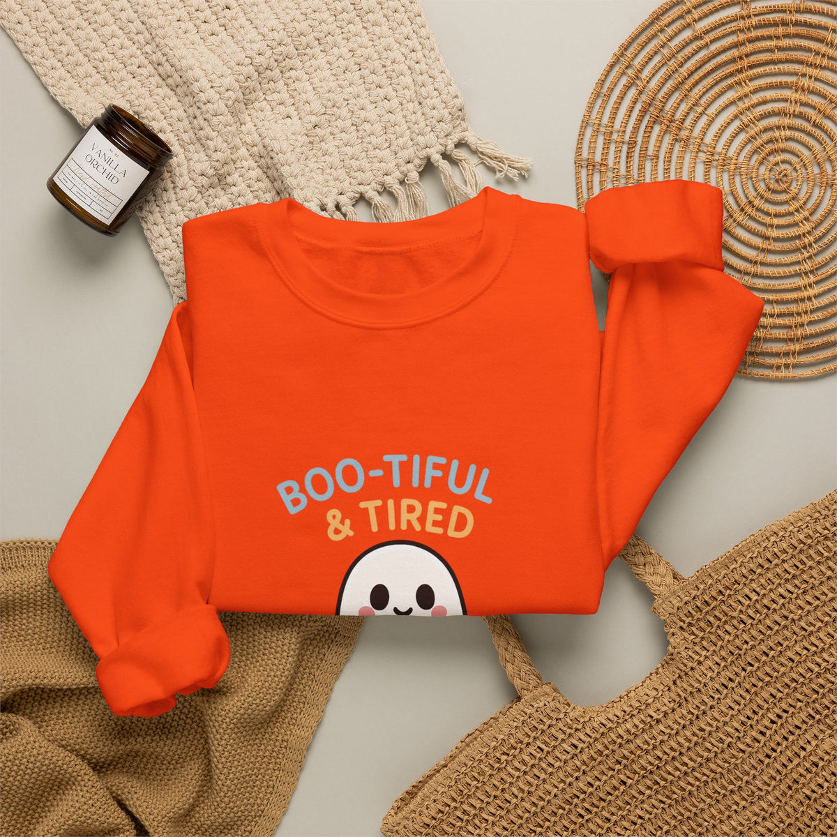 Boo-tiful & Tired Sweatshirt, Halloween-Themed Design