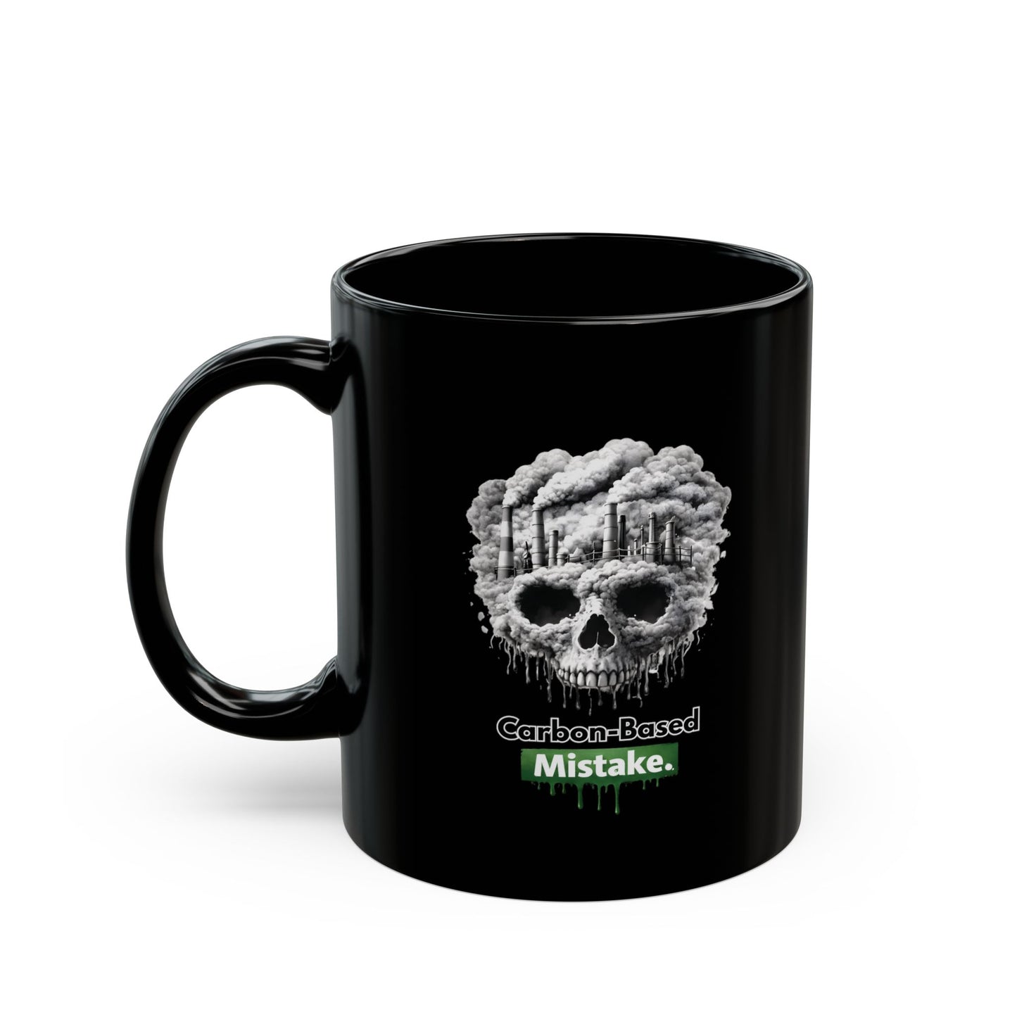 Carbon-Based Mistake Black Mug – Dark Aesthetic Coffee Cup | Gothic Eco Humor | Unique Statement Gift (11oz)