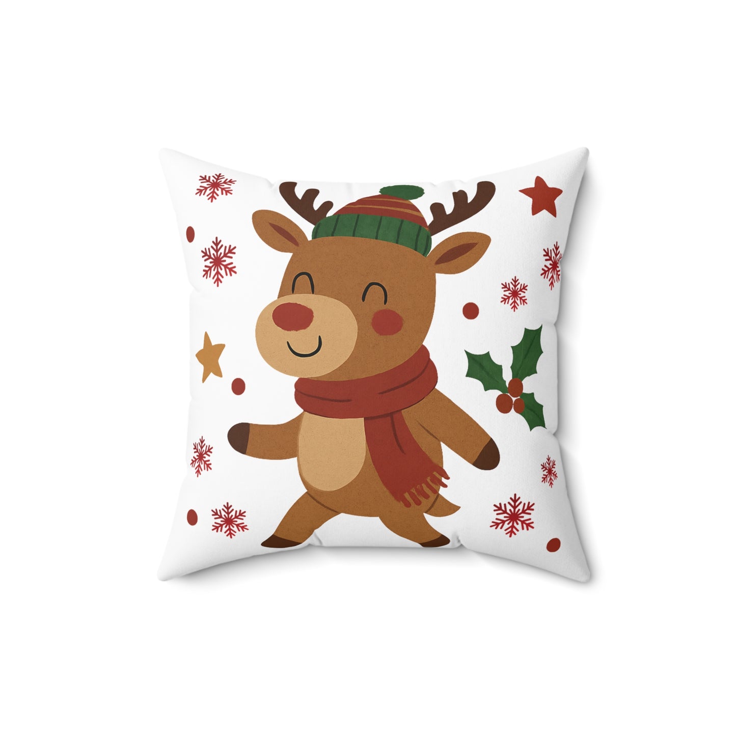 Cute Christmas Reindeer Throw Pillow — Festive Holiday Decorative Cushion