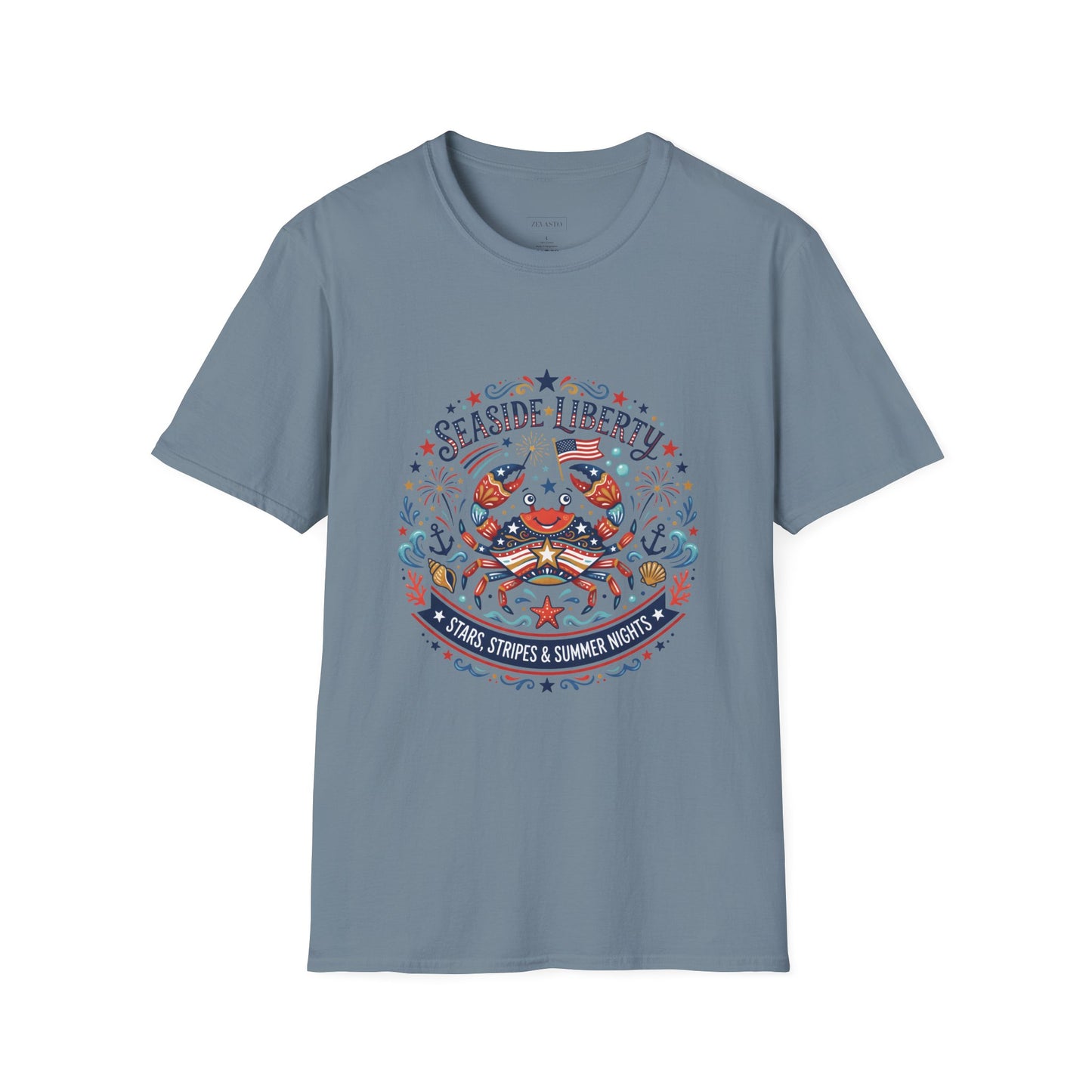 Seaside Liberty Crab T-Shirt — 4th of July Patriotic Summer Beach Tee
