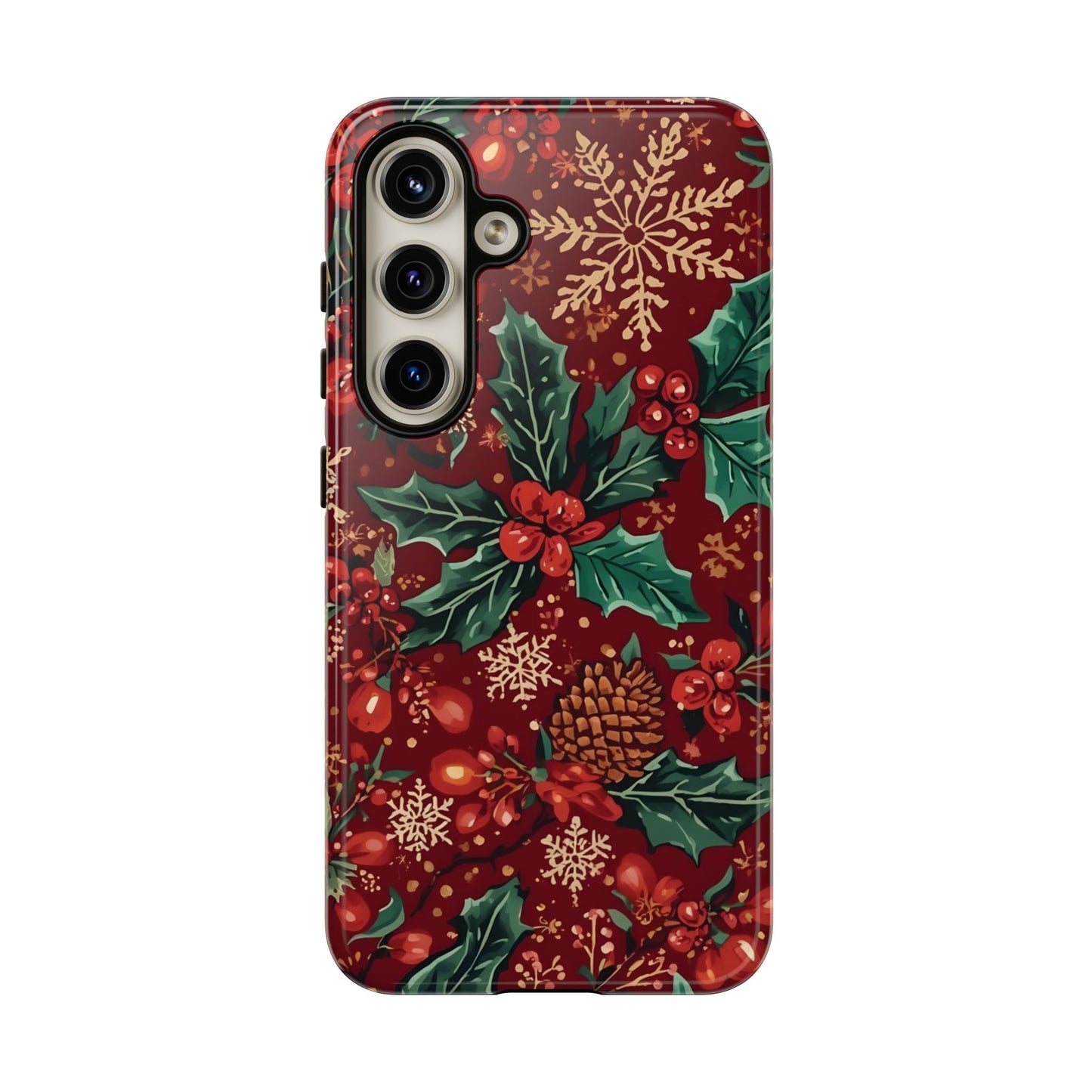 Christmas Floral Phone Case, Dual Layer Case for Iphone 17, 16, 15, 14, 13, 12, 11 & Samsung