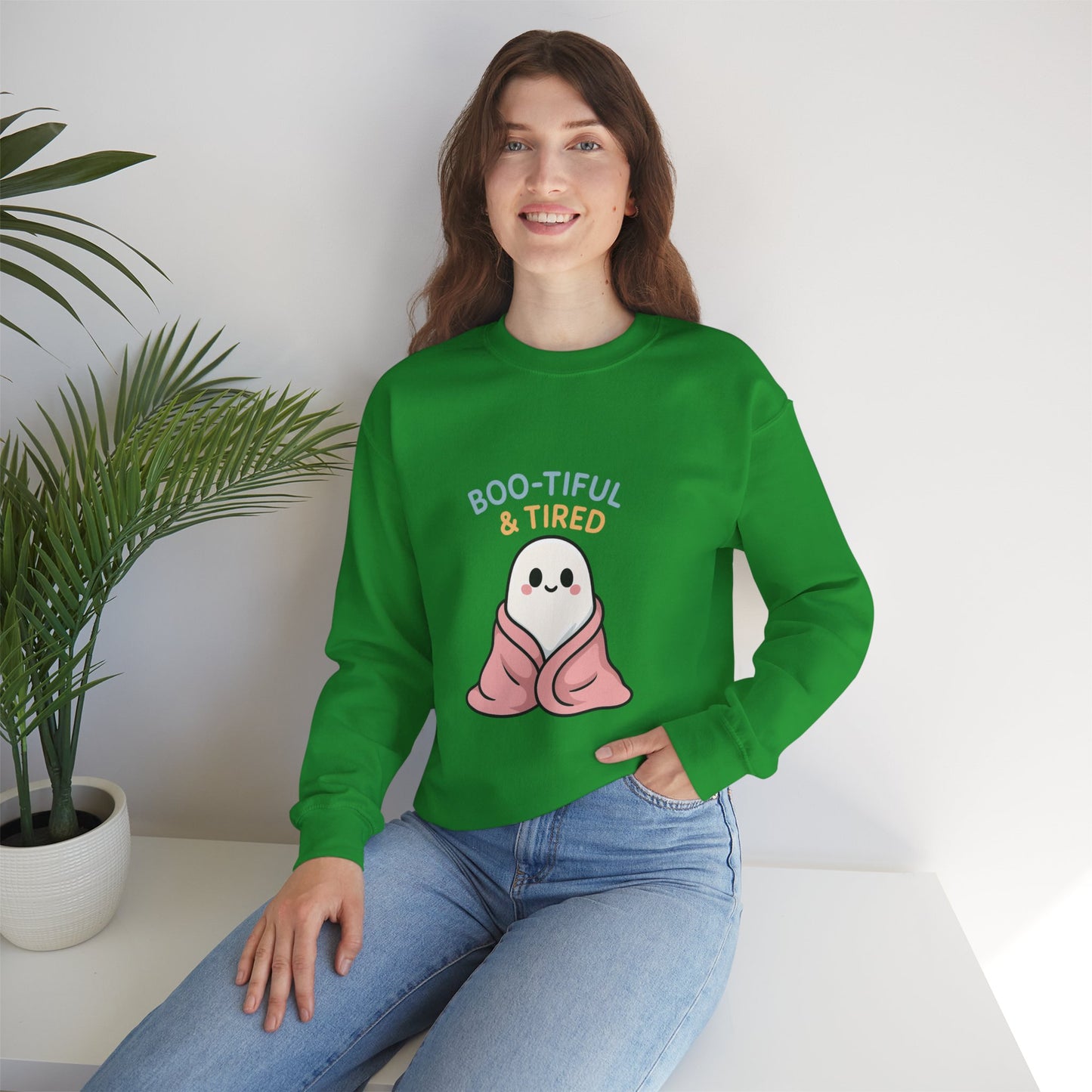 Boo-tiful & Tired Sweatshirt, Halloween-Themed Design