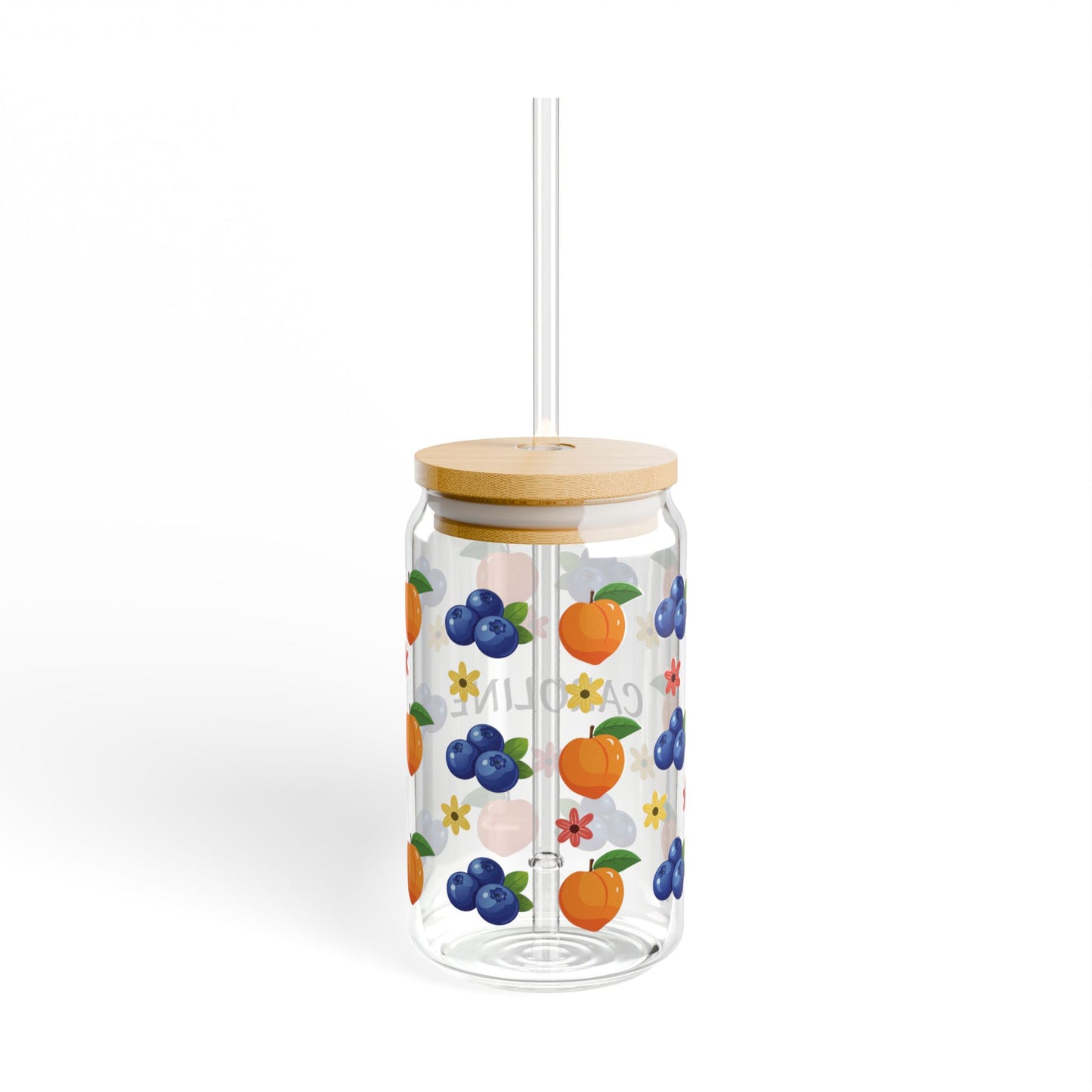 Personalized Fruit Pattern Sipper Glass - 16oz Custom Name Juice Cup