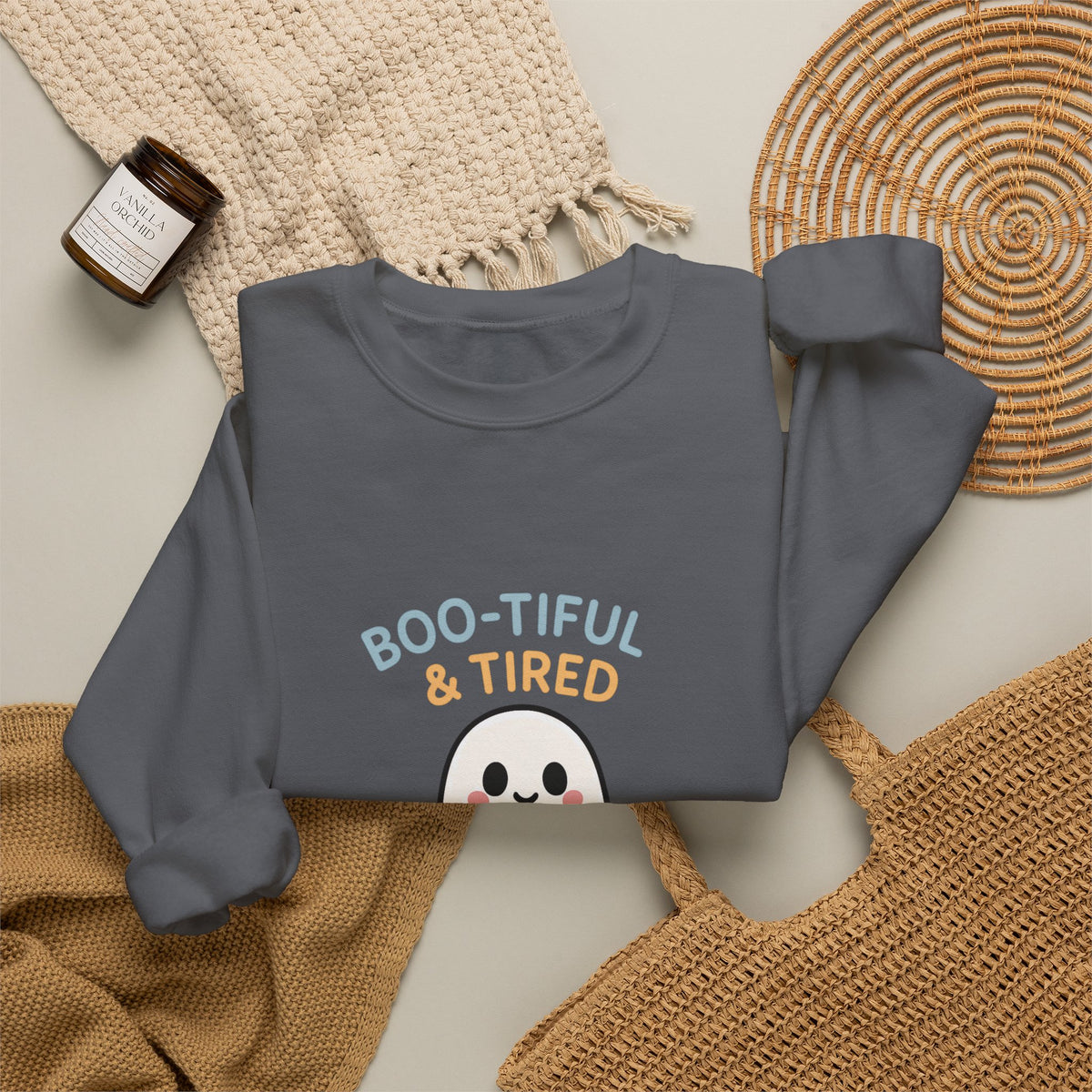Boo-tiful & Tired Sweatshirt, Halloween-Themed Design