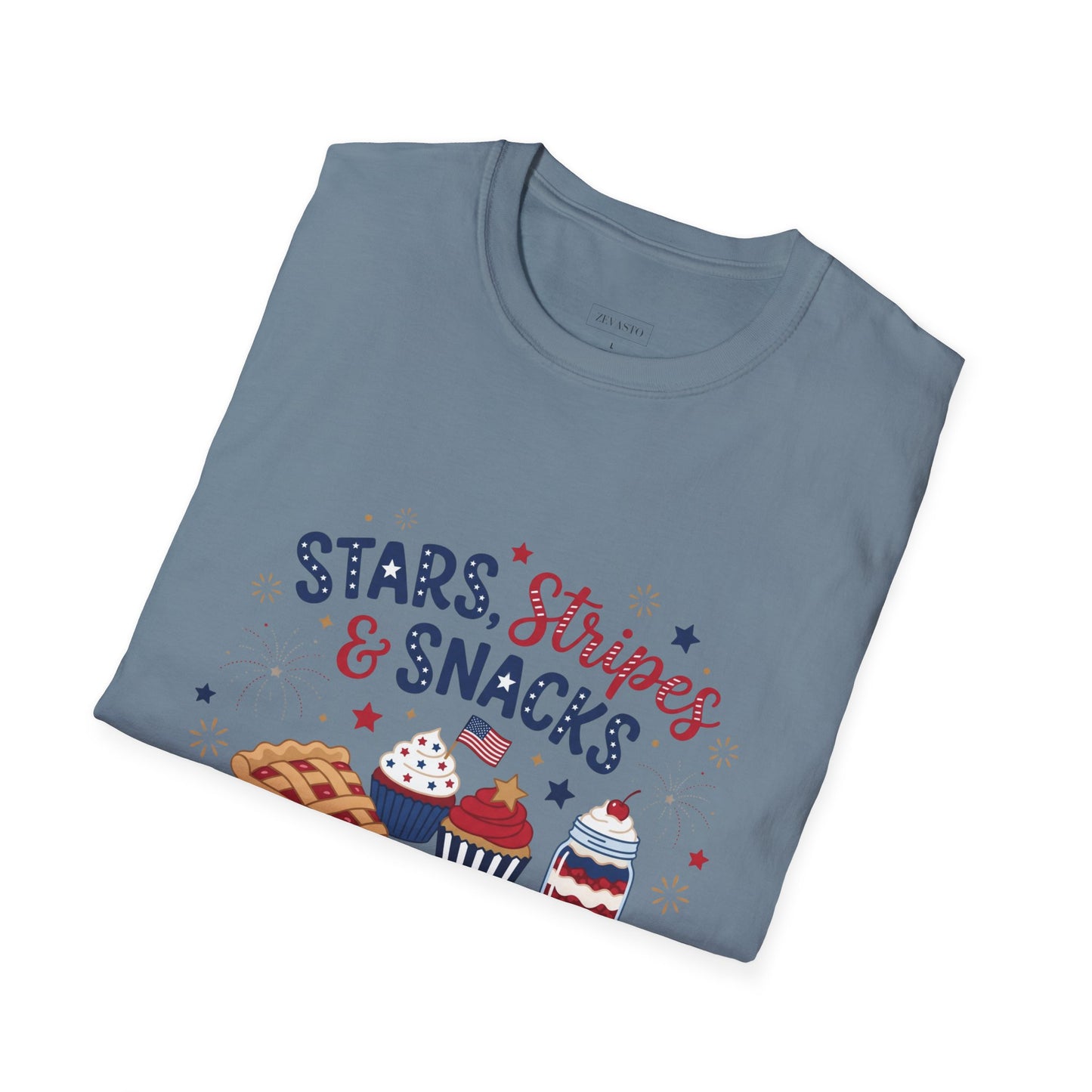 Stars, Stripes & Snacks T-Shirt — 4th of July Patriotic Dessert Tee