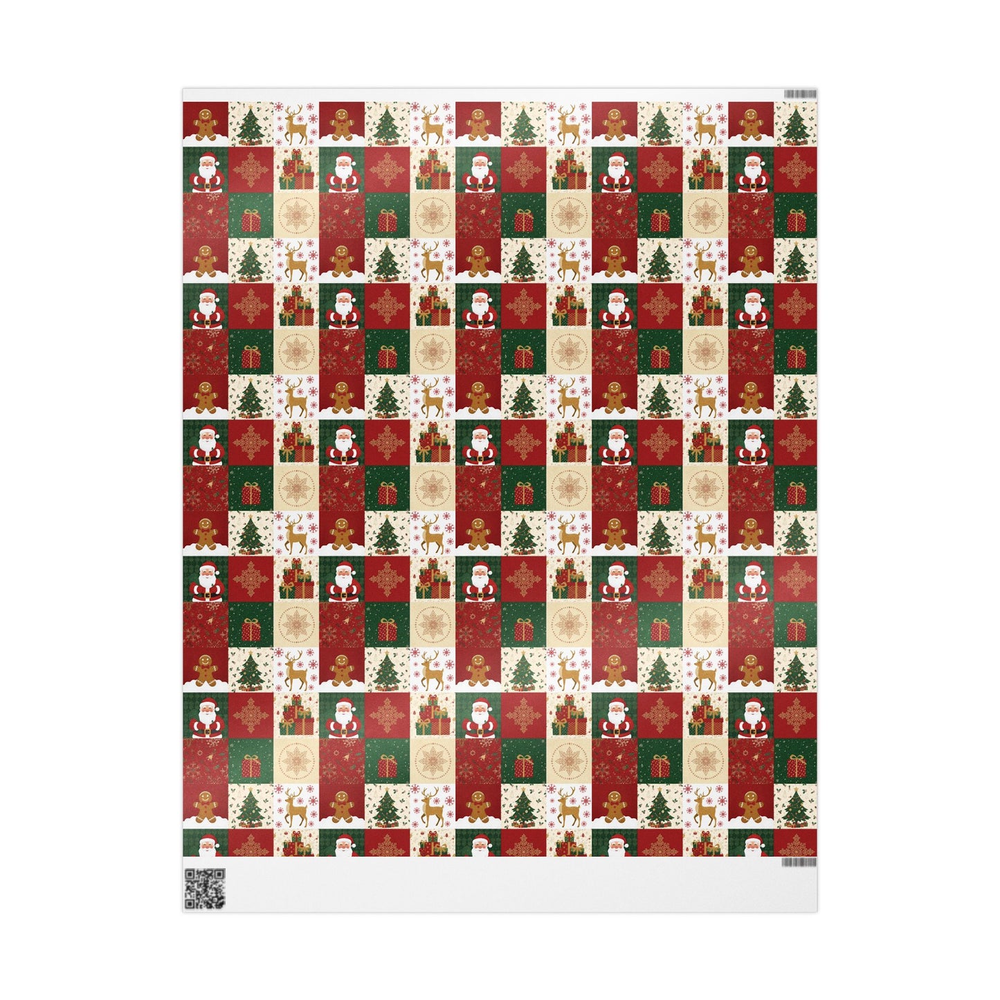 Christmas Patchwork Wrapping Paper Roll — Gingerbread, Trees & Red Green Christmas Pattern