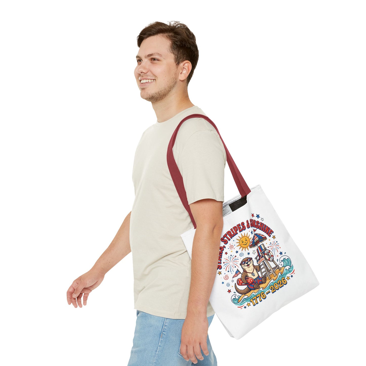 Stars, Stripes & Sunshine Tote Bag — 1776–2026 Patriotic Summer Beach Tote, 4th of July Tote