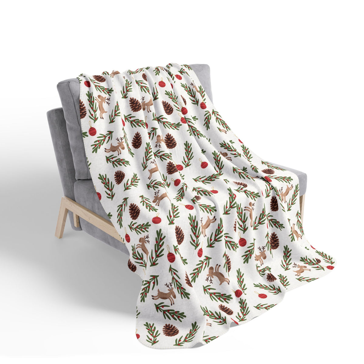 Holiday Pinecone Fleece Sherpa Blanket - Cozy Christmas Cabin Throw