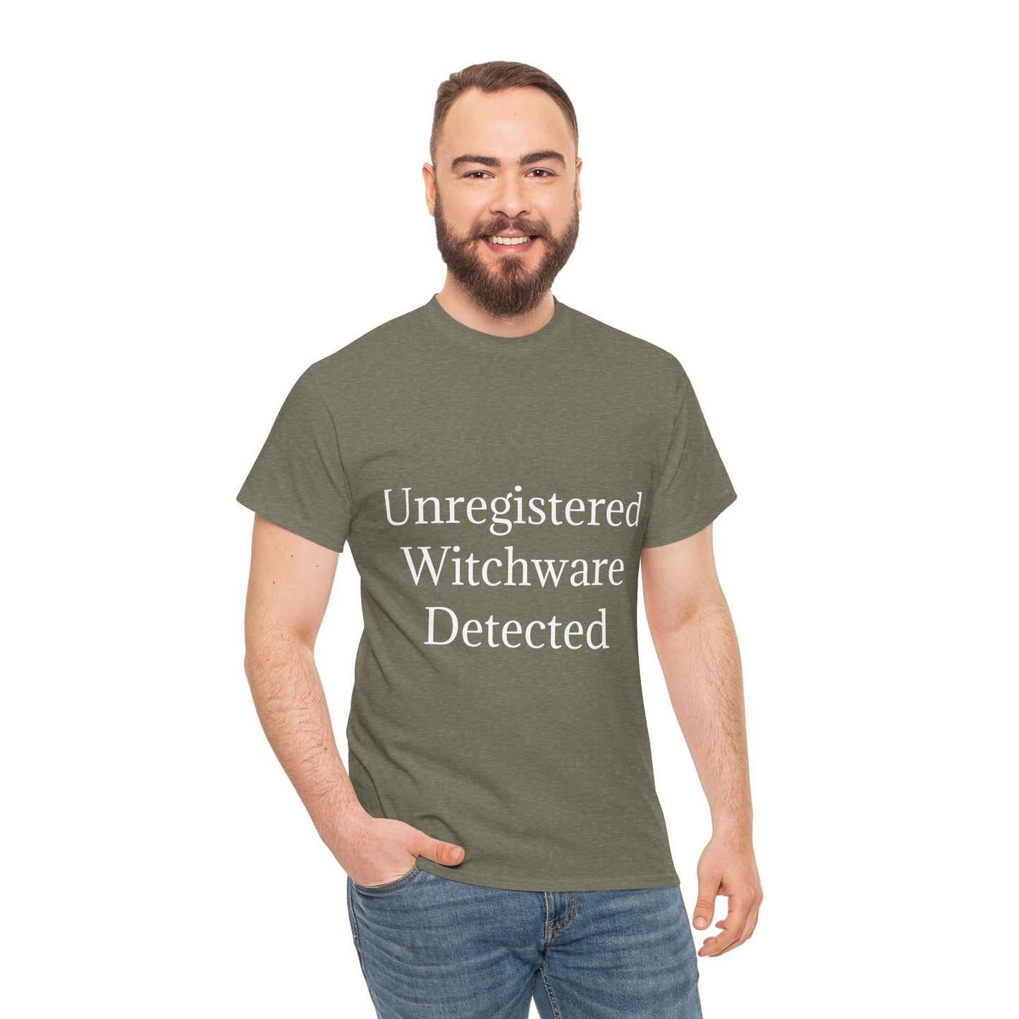 Unisex Heavy Cotton Tee - Unregistered Witchware Detected, Witchy Apparel, Halloween Tee