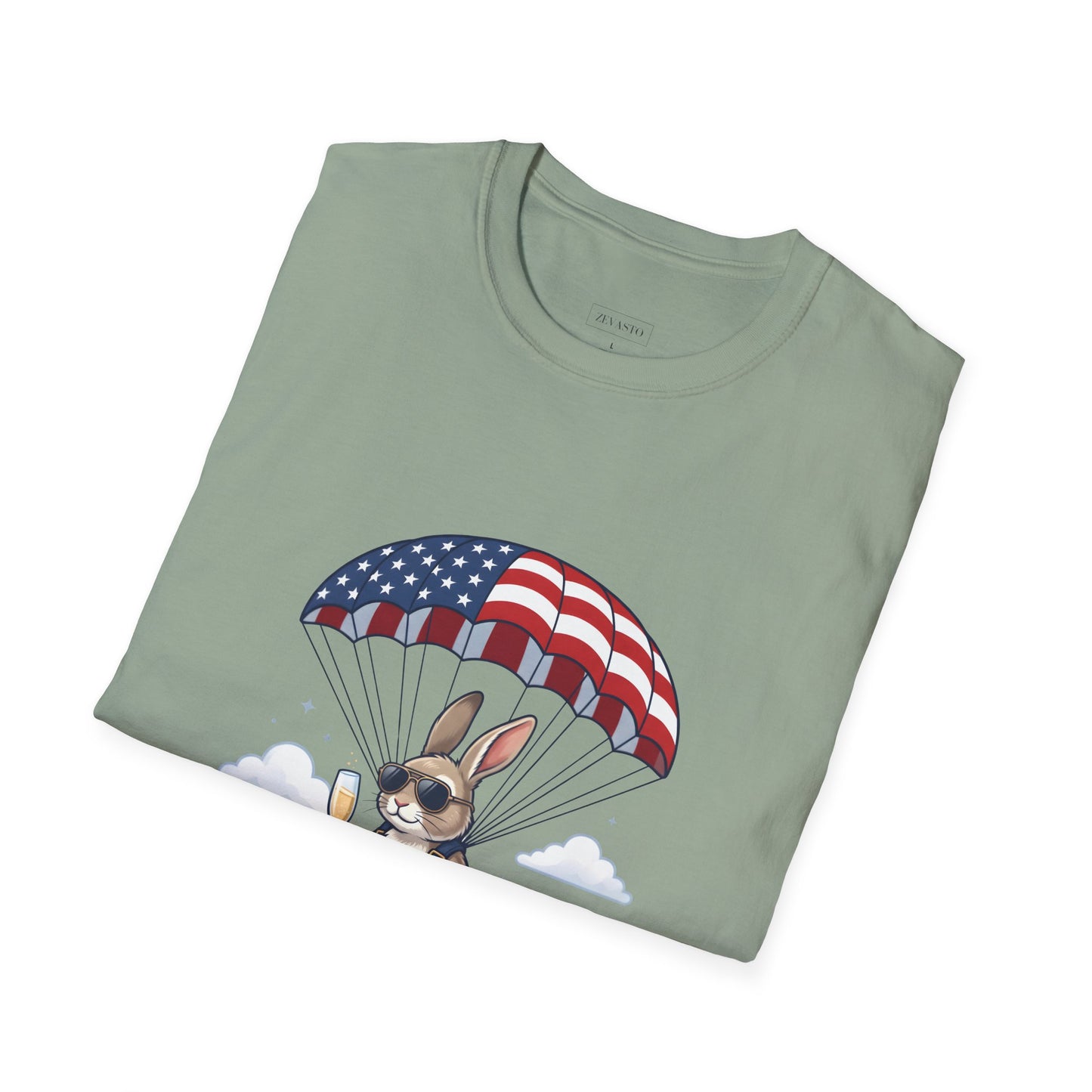 Patriotic Parachuting Bunny T-Shirt — "Celebrating 250 Years"