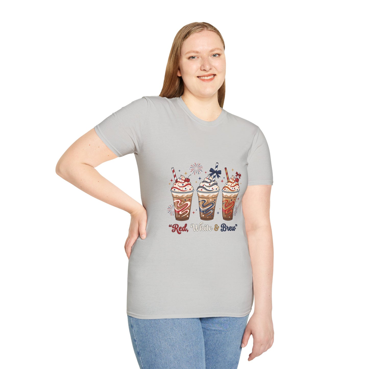 Patriotic Iced Coffee Tee — "Red, White & Brew" Graphic T‑Shirt