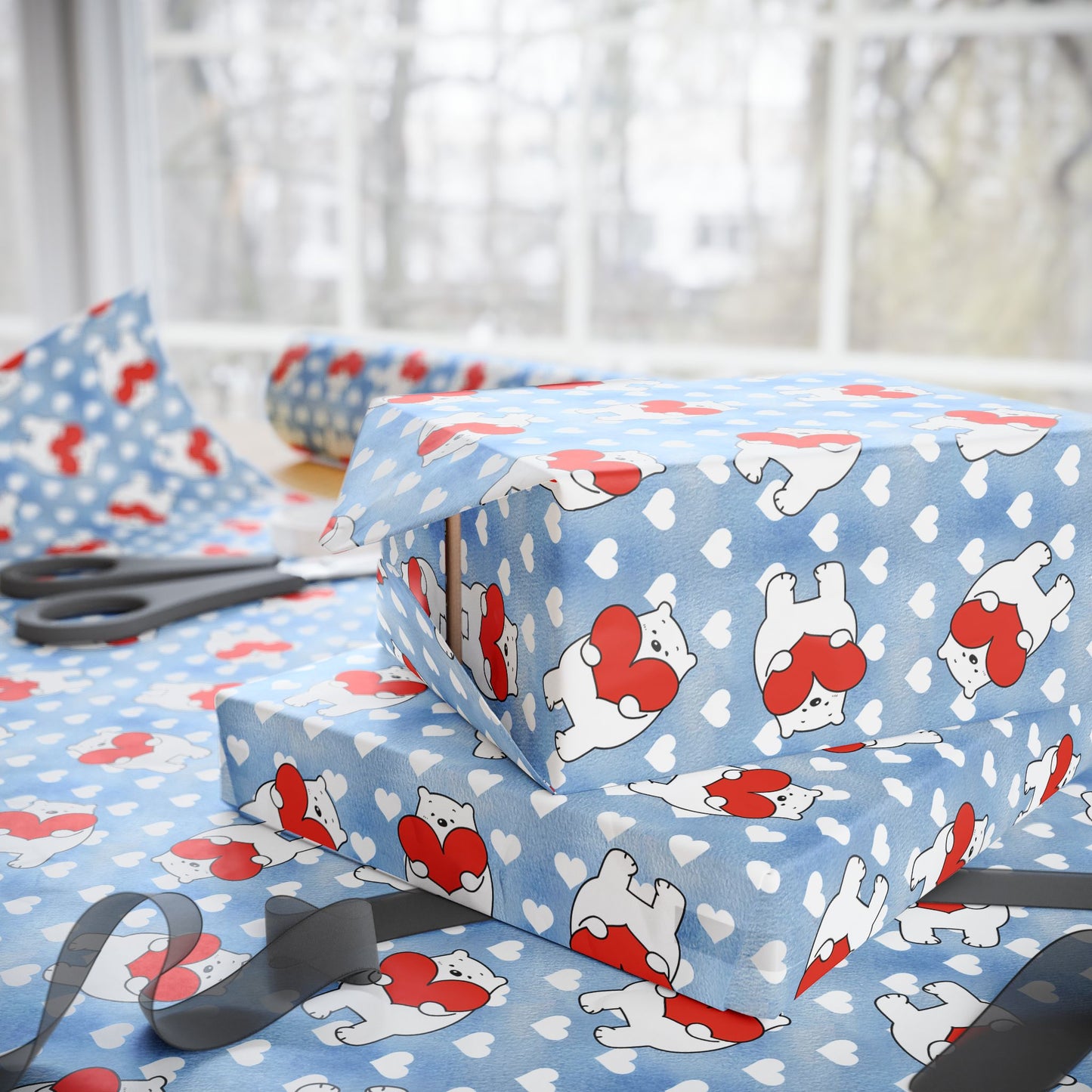 Valentine's Day Wrapping Paper — Cute Polar Bear Holding Heart Pattern (Valentine’s/Gift Wrap)