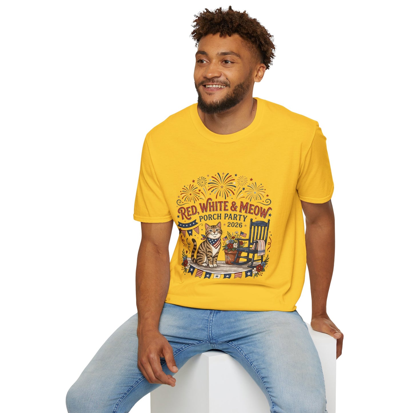 Red, White & Meow Porch Party T-Shirt — 2026 Patriotic Cat Tee, 4th of July Shirt, Independence Day Gift