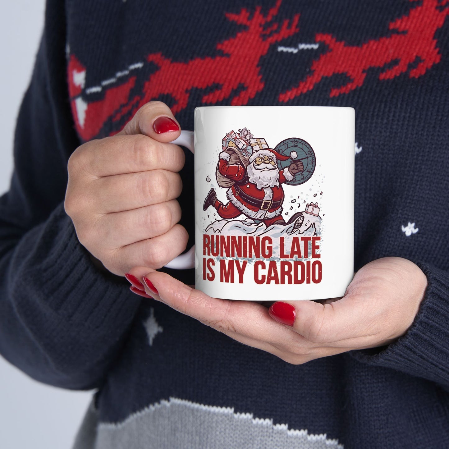 Running Late Is My Cardio, Funny Christmas Ceramic Mug, Gift for Fitness Enthusiasts