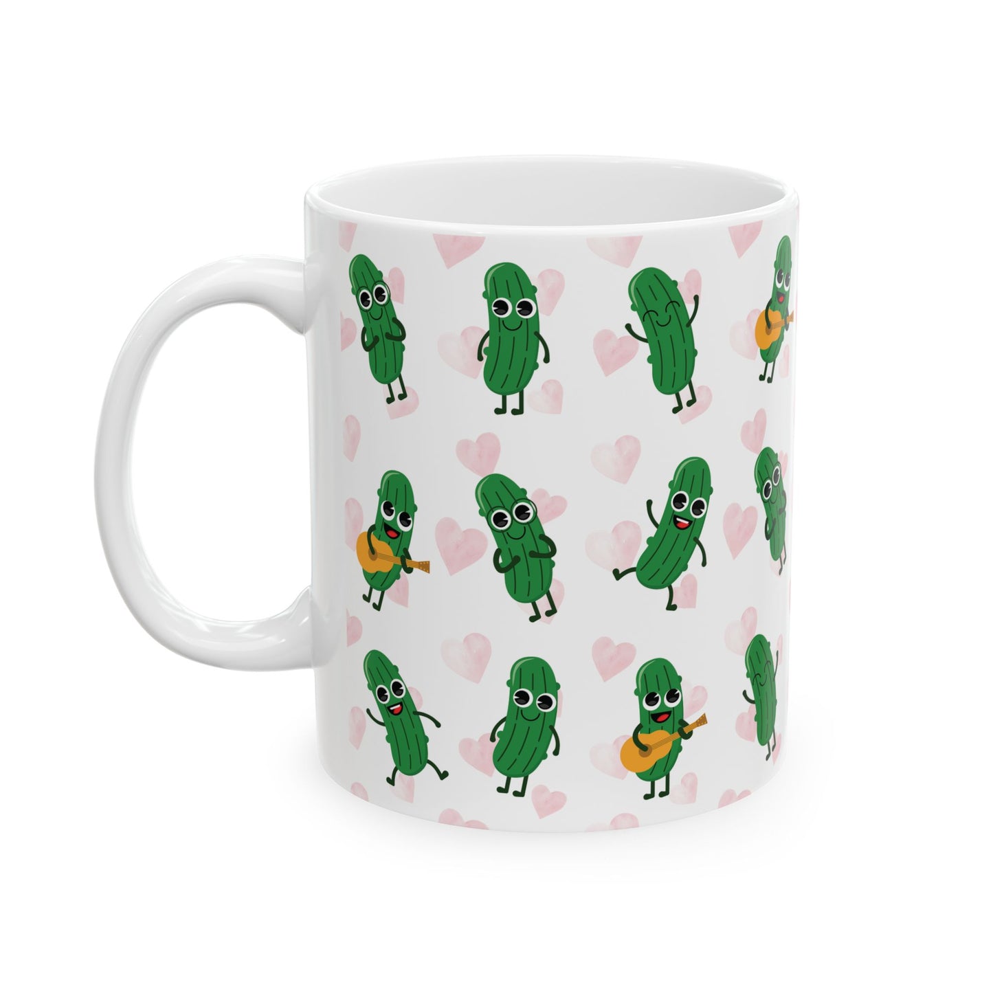 Pickle Love Ceramic Mug — Cute Dancing Pickles Pattern (11oz)