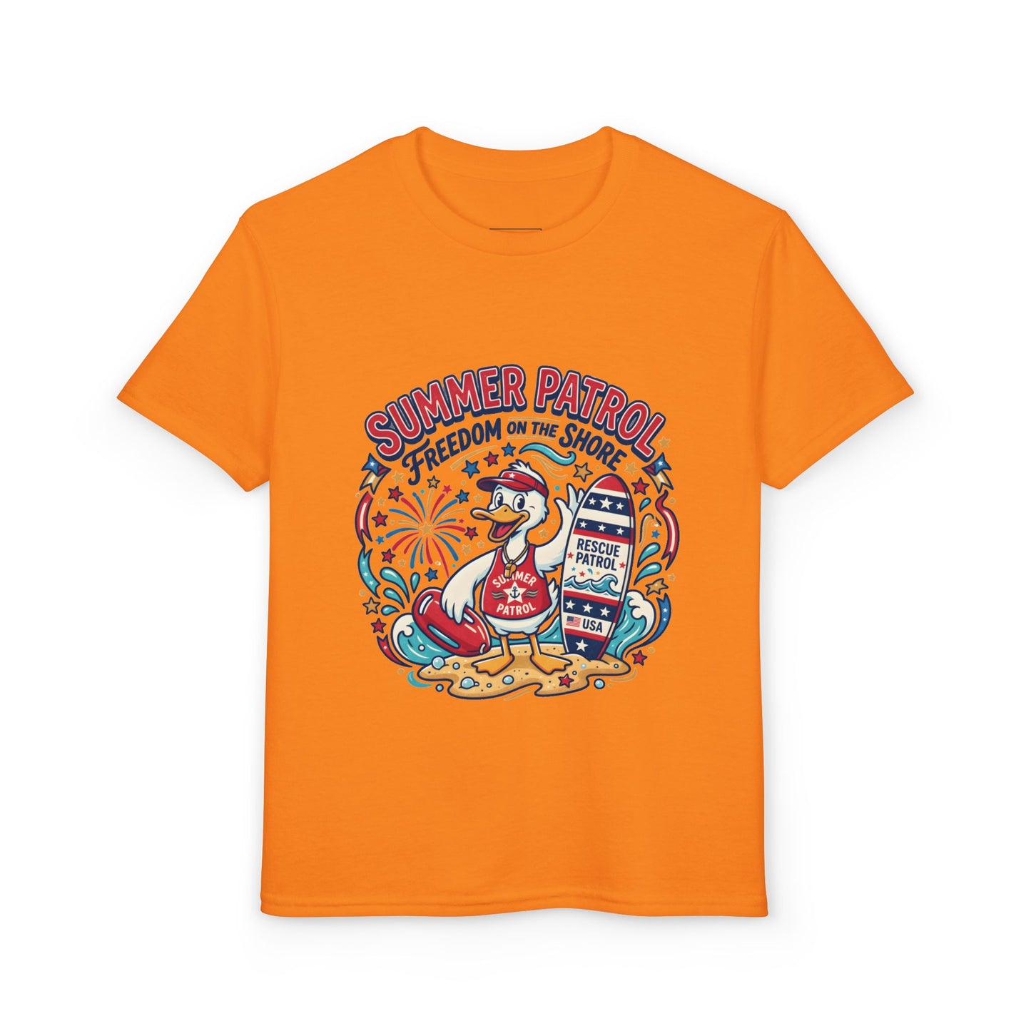 Summer Patrol Kids T‑Shirt — Lifeguard Duck Beach Graphic, 4th of July Tee