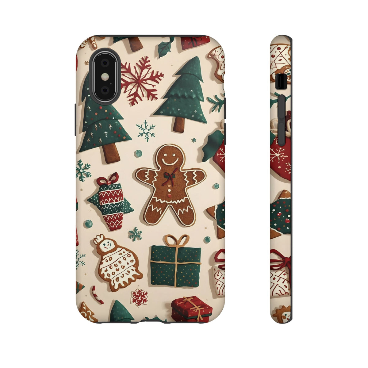 Christmas Phone Case with Gingerbread and Christmas Tree Design, Dual Layer Case for Iphone & Samsung