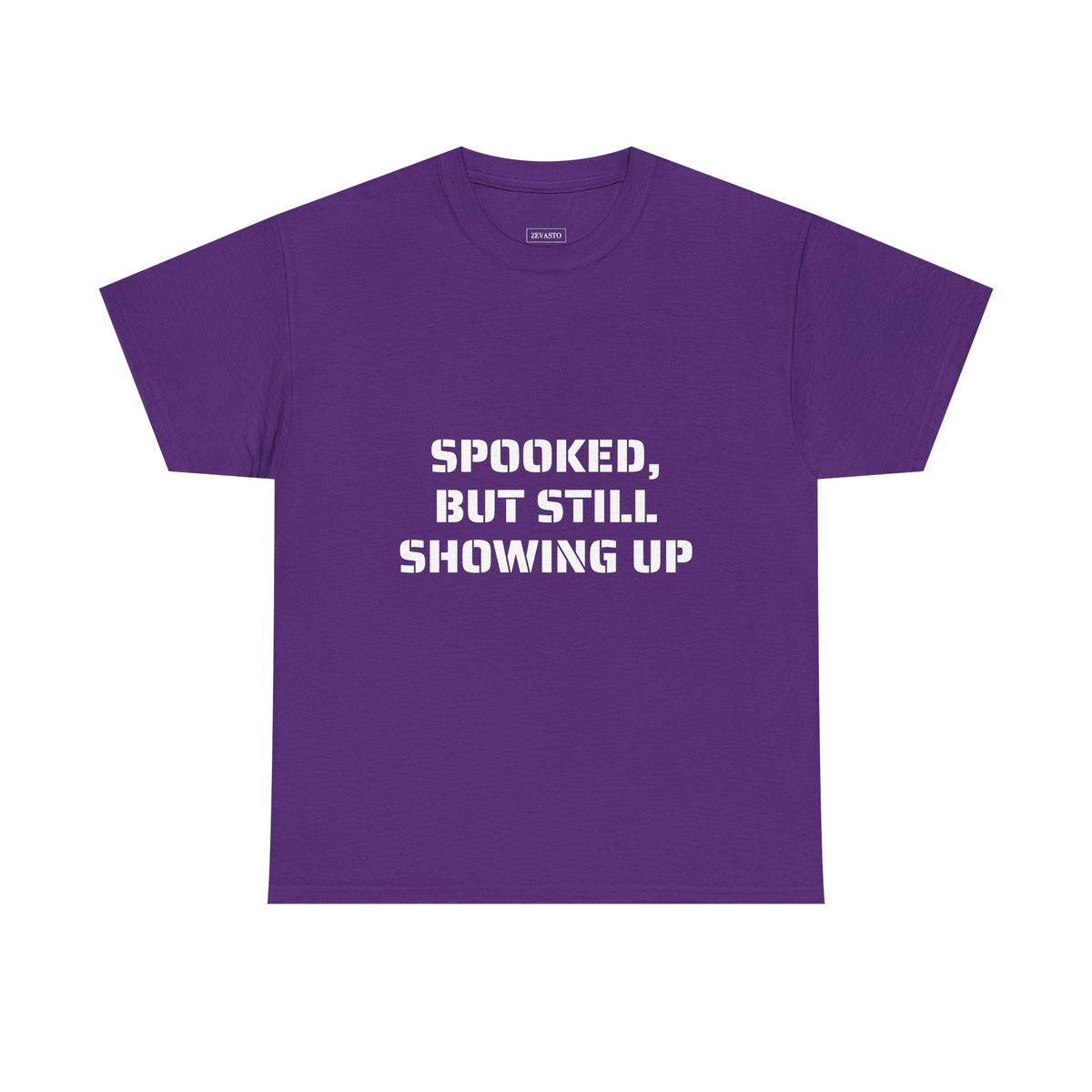 Spooked, But Still Showing Up Unisex Heavy Cotton Tee | Halloween, Funny T-Shirt