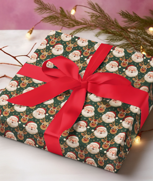 Christmas Gift Wrapping Papers, Holiday Elegant Gift Wrap, Luxury Paper for Gifts, Santa and Reindeer Design