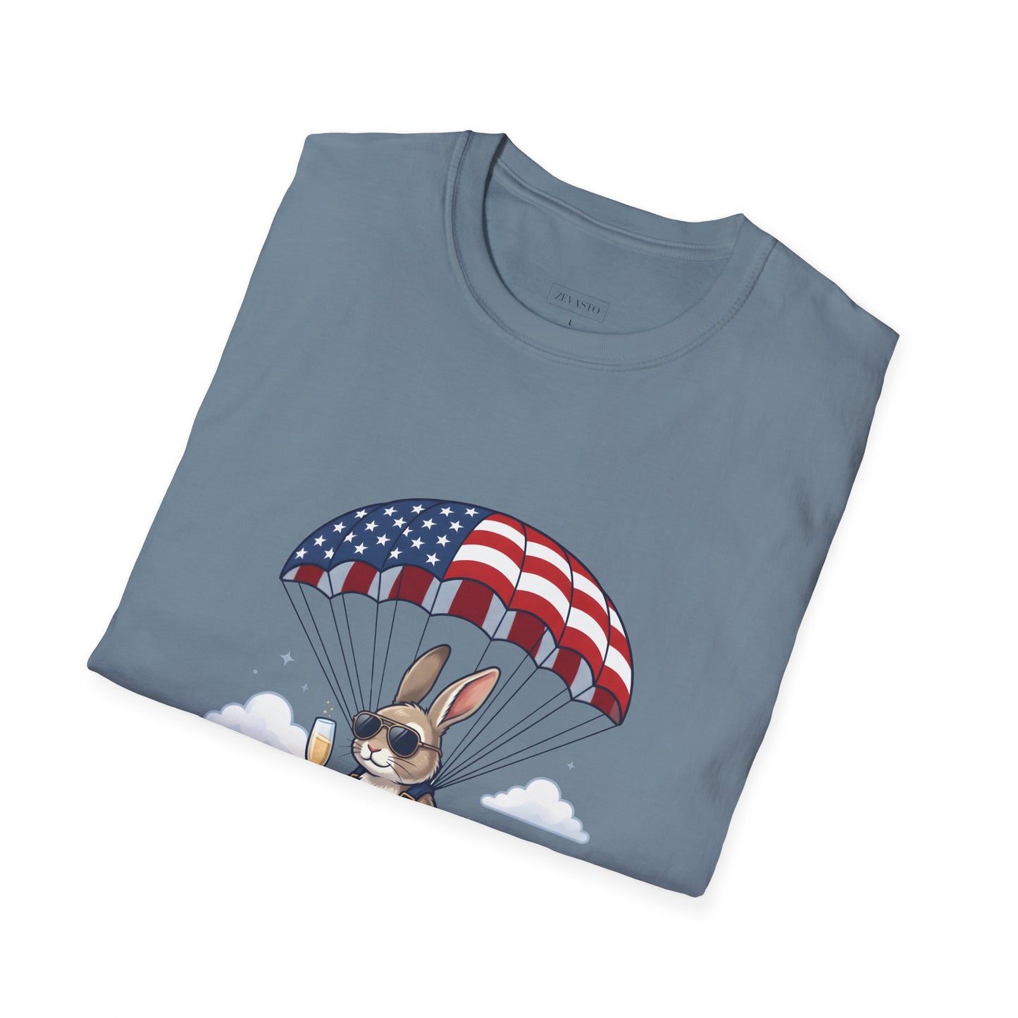 Patriotic Parachuting Bunny T-Shirt — "Celebrating 250 Years"