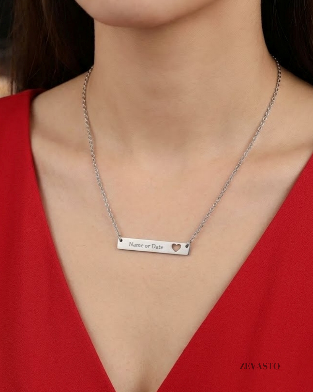 Engravable Cutout Heart Bar Necklace — Personalized Name or Date Pendant, Gift For Valentines Day | Mothers Day