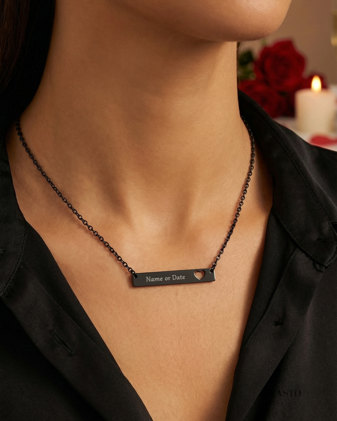 Engravable Cutout Heart Bar Necklace — Personalized Name or Date Pendant, Gift For Valentines Day | Mothers Day