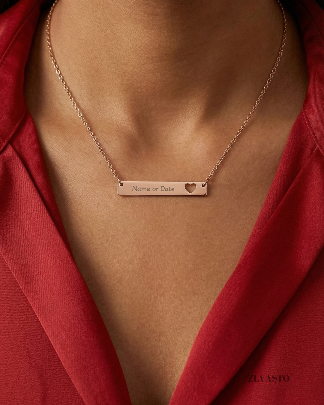 Engravable Cutout Heart Bar Necklace — Personalized Name or Date Pendant, Gift For Valentines Day | Mothers Day