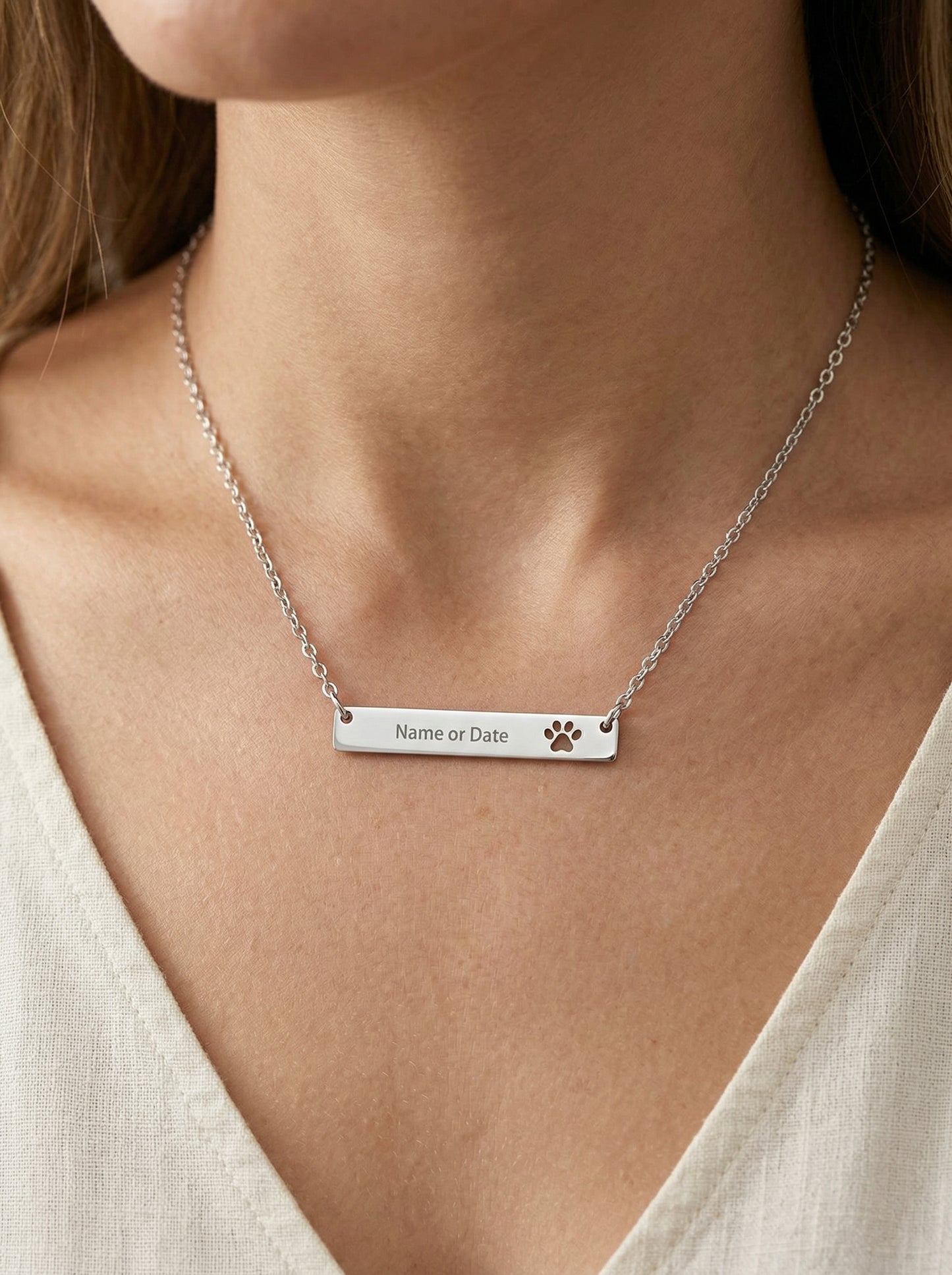 Engravable Paw Bar Necklace — Personalized Name or Date, Gift for Valentines Day | Mothers Day
