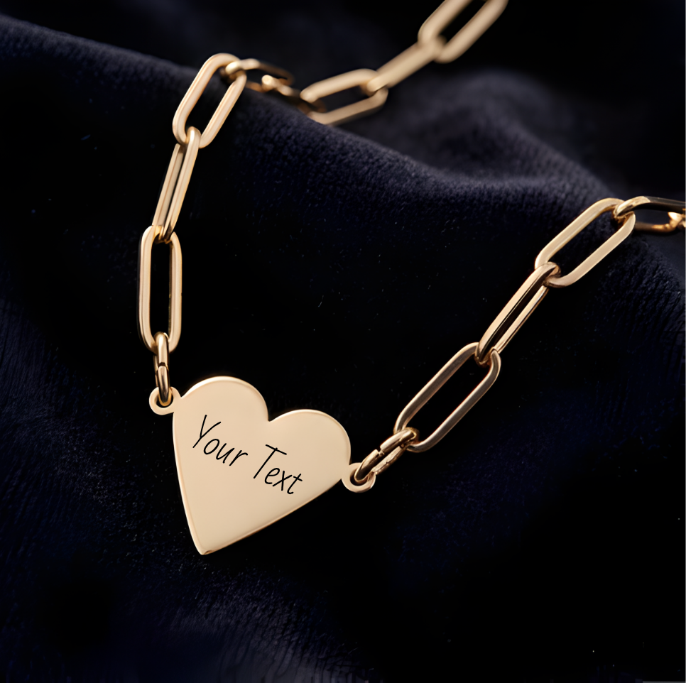 Paperclip Chain Heart Necklace — Engravable Jewelry Gift for Valentines Day | Mothers Day